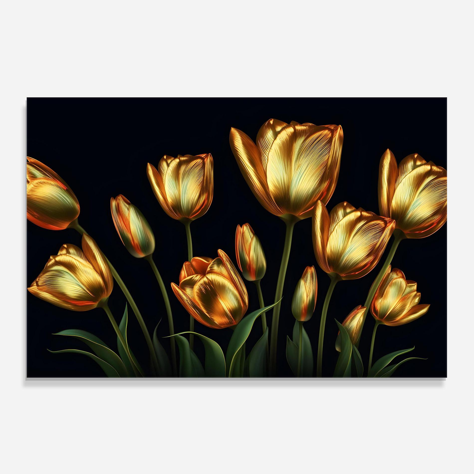 Panou Sticla Bucatarie Gold Pretty Tulips mockup 0