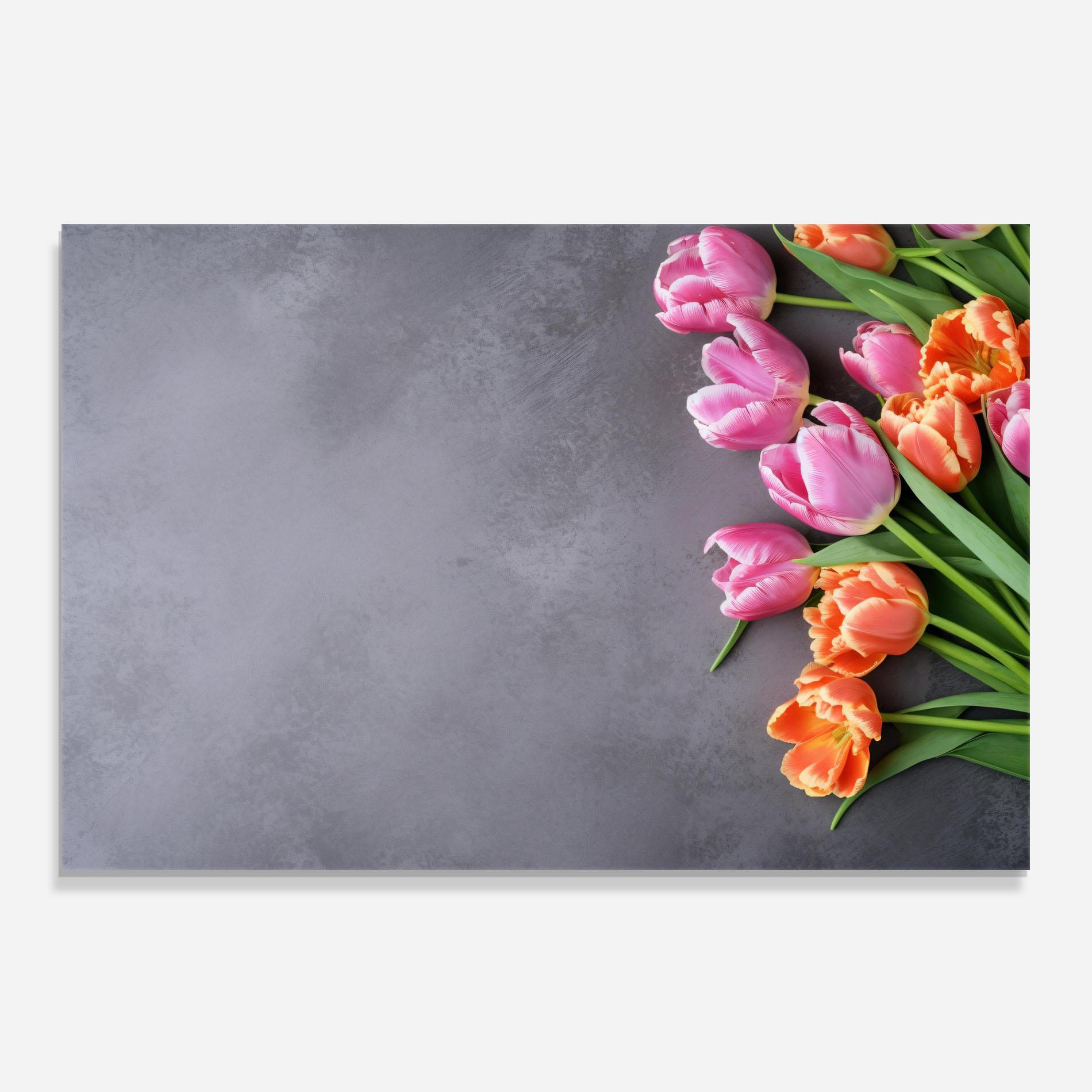 Panou Sticla Bucatarie Light Orange Pink Tulips mockup 0