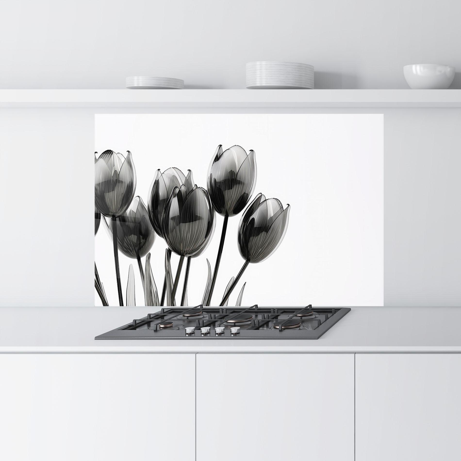 Panou Sticla Bucatarie Black Glass Tulips mockup 9