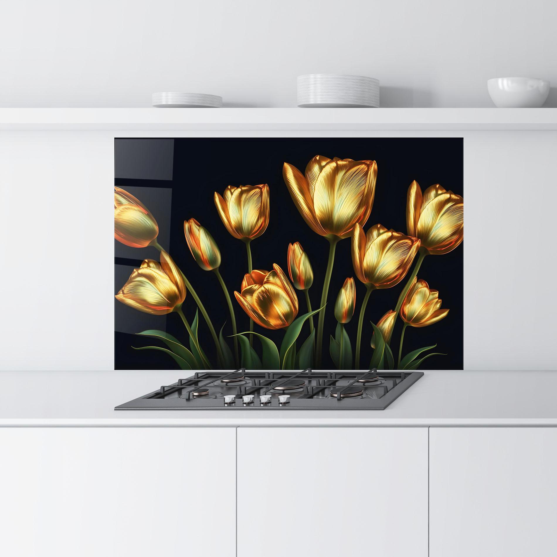 Panou Sticla Bucatarie Gold Pretty Tulips mockup 9