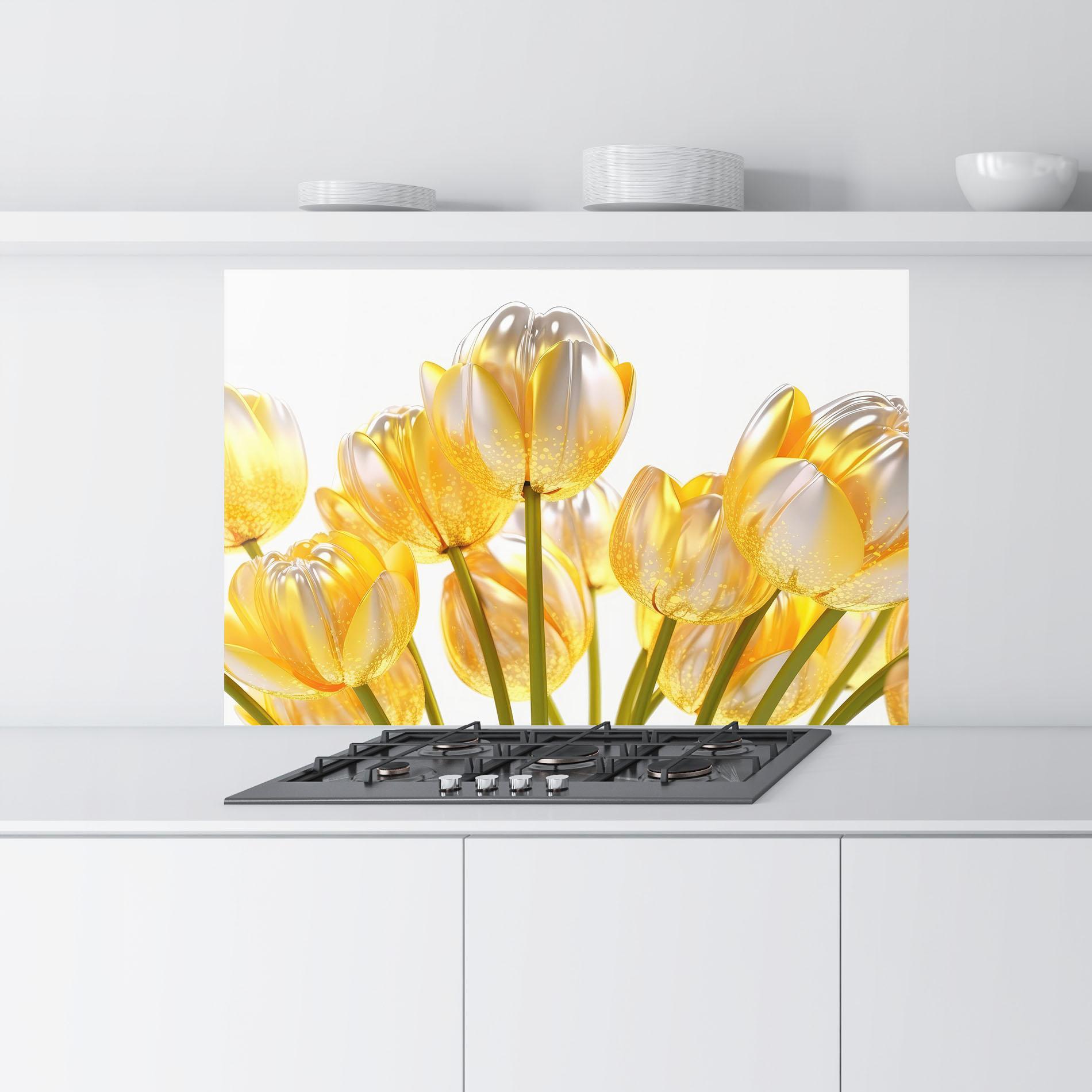 Panou Sticla Bucatarie Gold White Tulips mockup 9