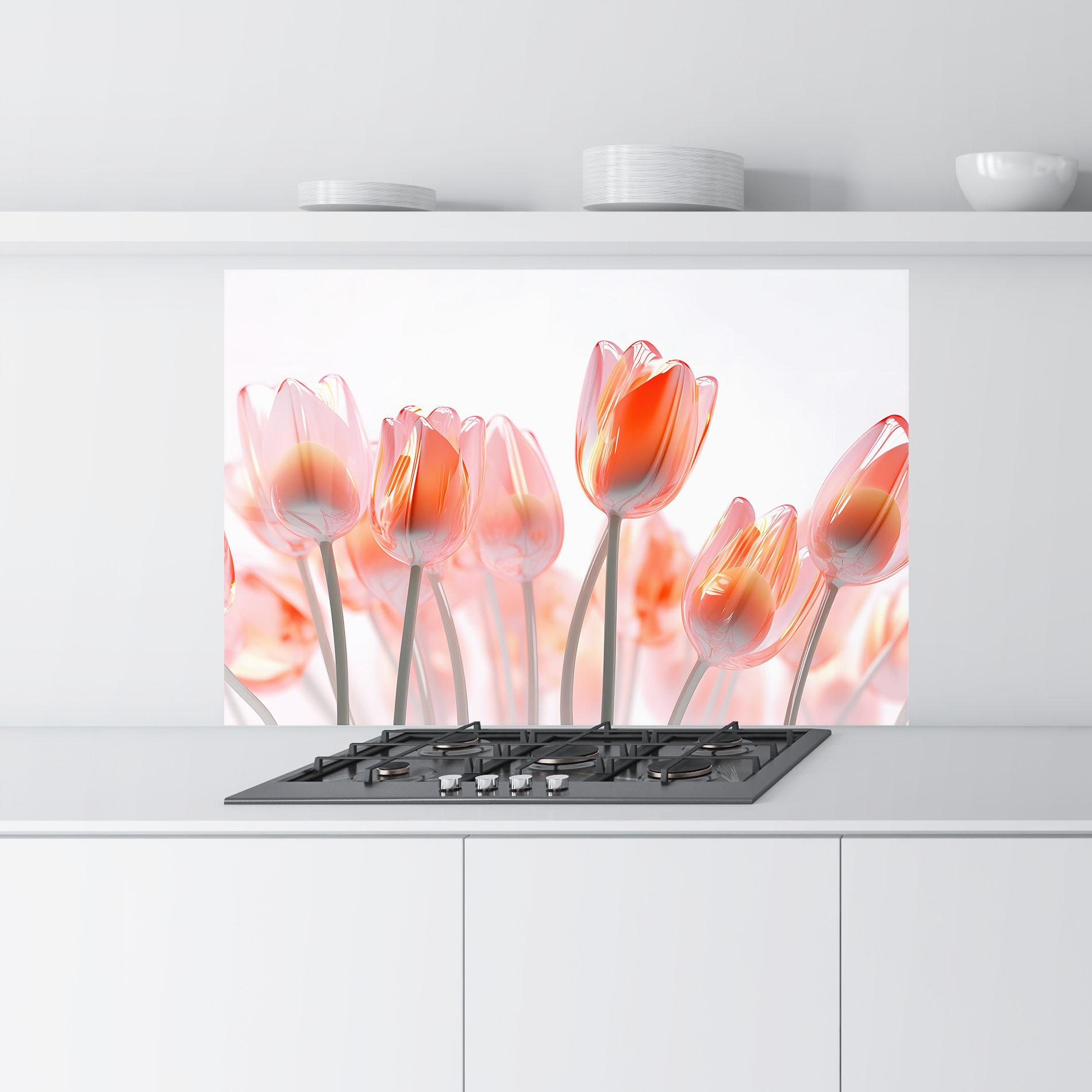 Panou Sticla Bucatarie Orange Glass Tulips mockup 9