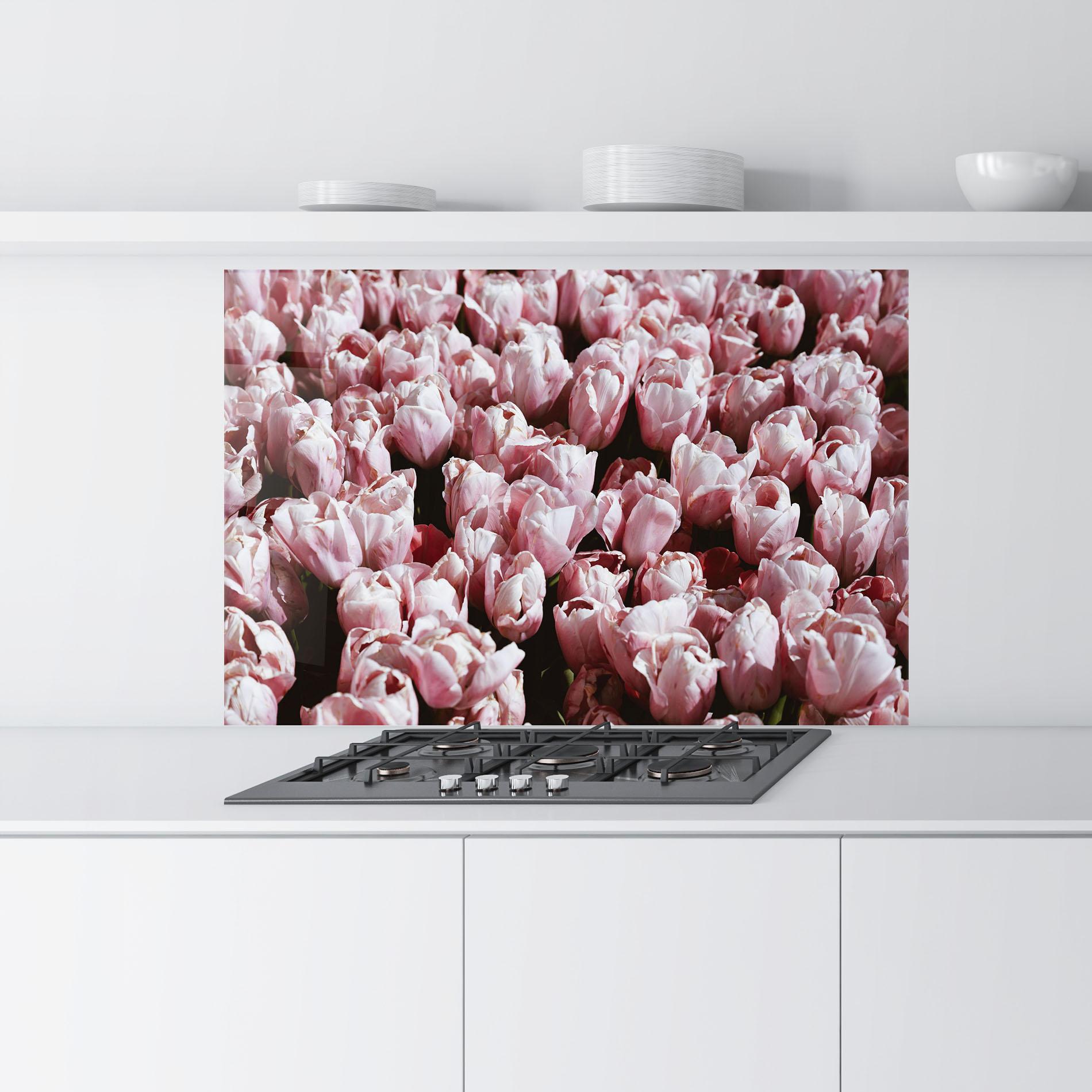 Panou Sticla Bucatarie Pastel Pink Tulips Wall mockup 9