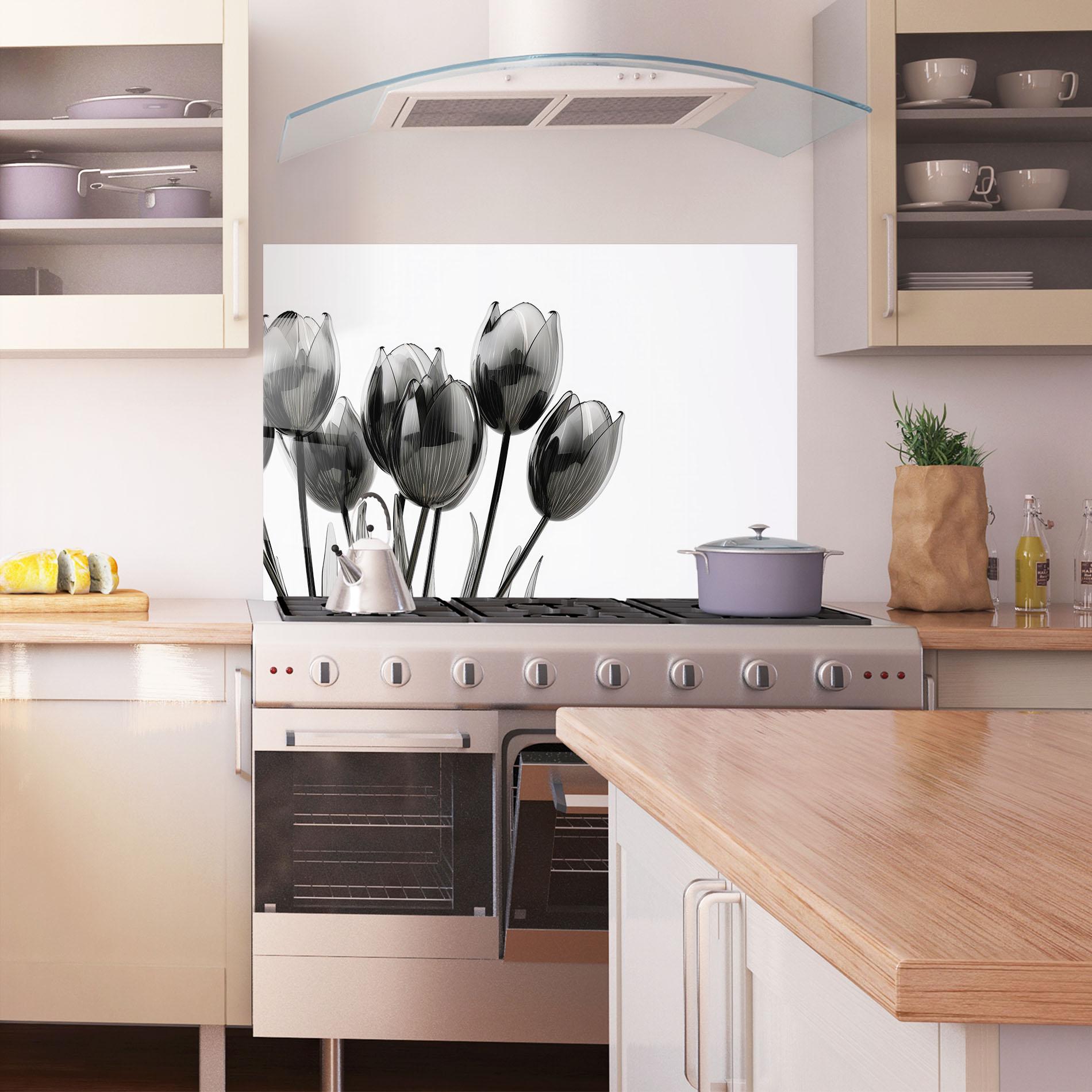 Panou Sticla Bucatarie Black Glass Tulips mockup 1