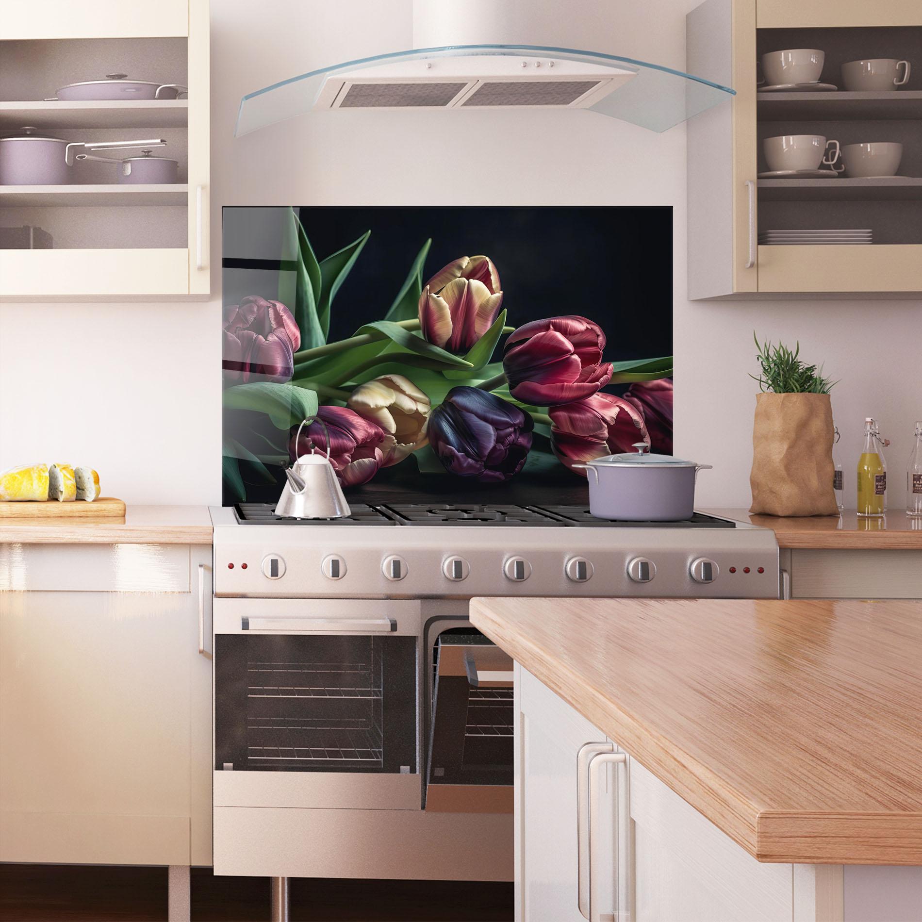 Panou Sticla Bucatarie Dark Purple Tulip mockup 1
