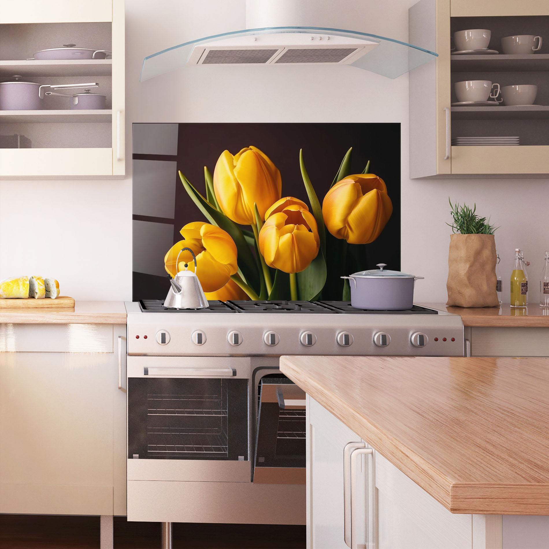 Panou Sticla Bucatarie Strong Yellow Tulips mockup 1