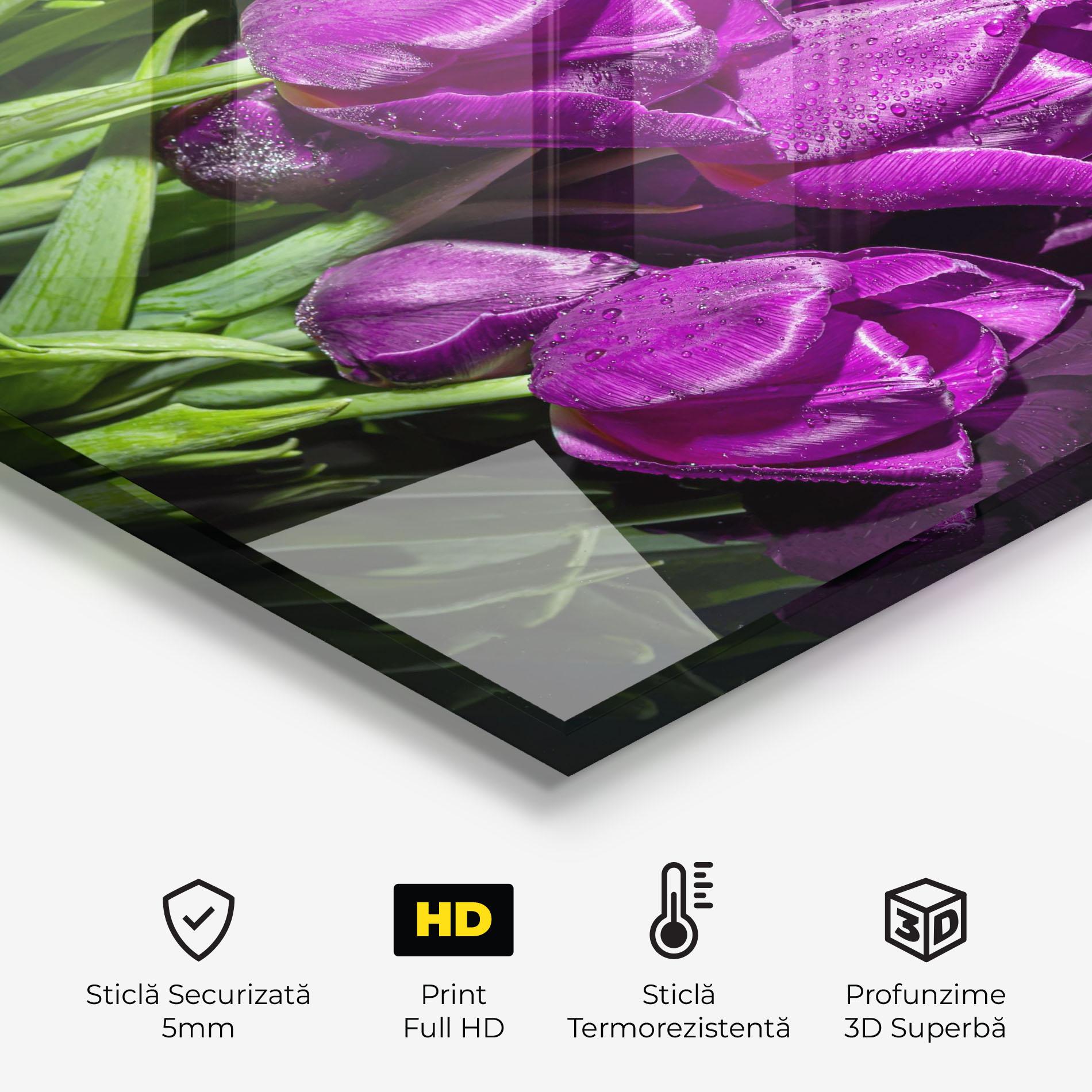 Panou Sticla Bucatarie Strong Purple Tulips mockup 2