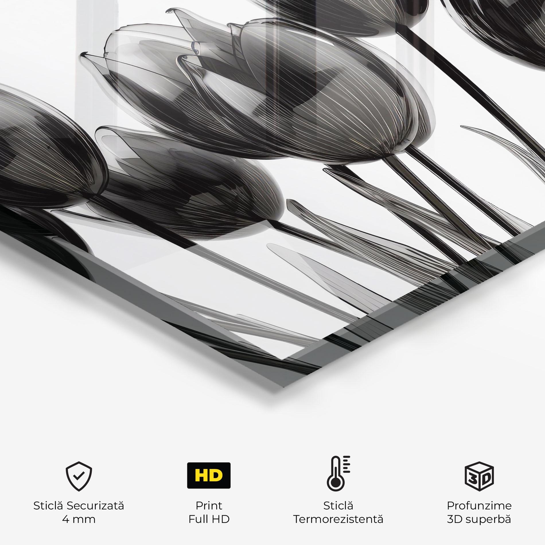Panou Sticla Bucatarie Black Glass Tulips mockup 2
