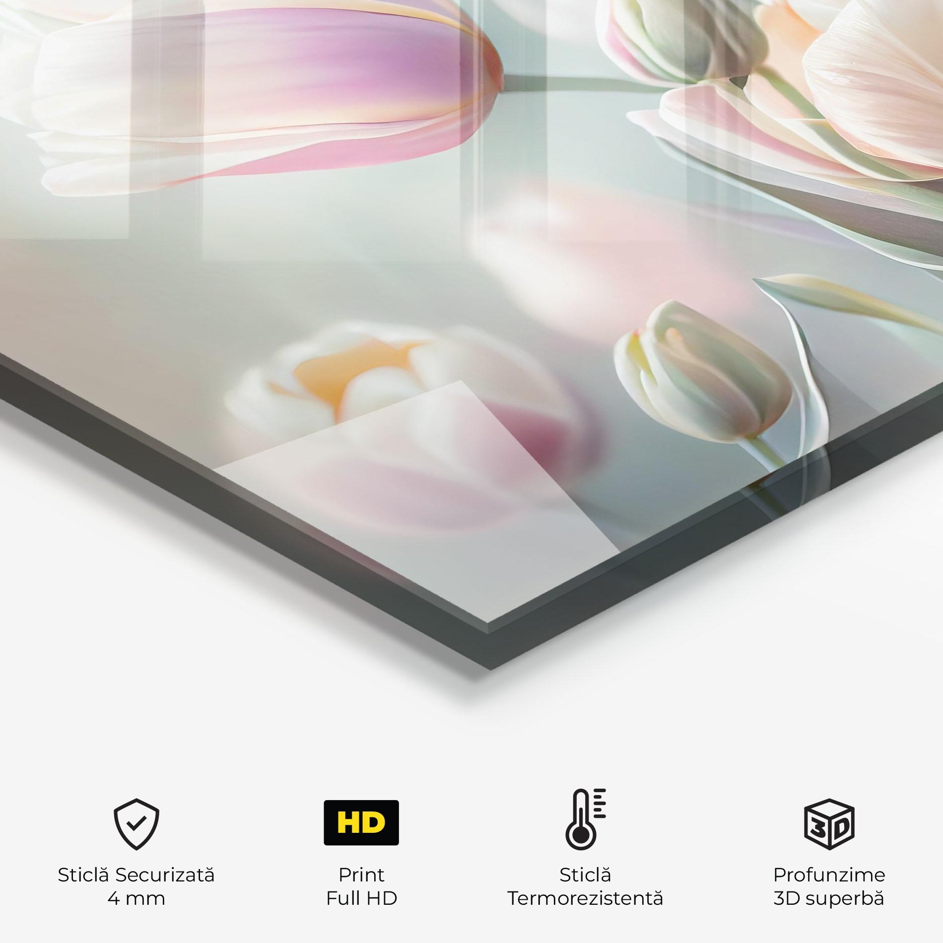 Panou Sticla Bucatarie Dreamy White Tulips mockup 2