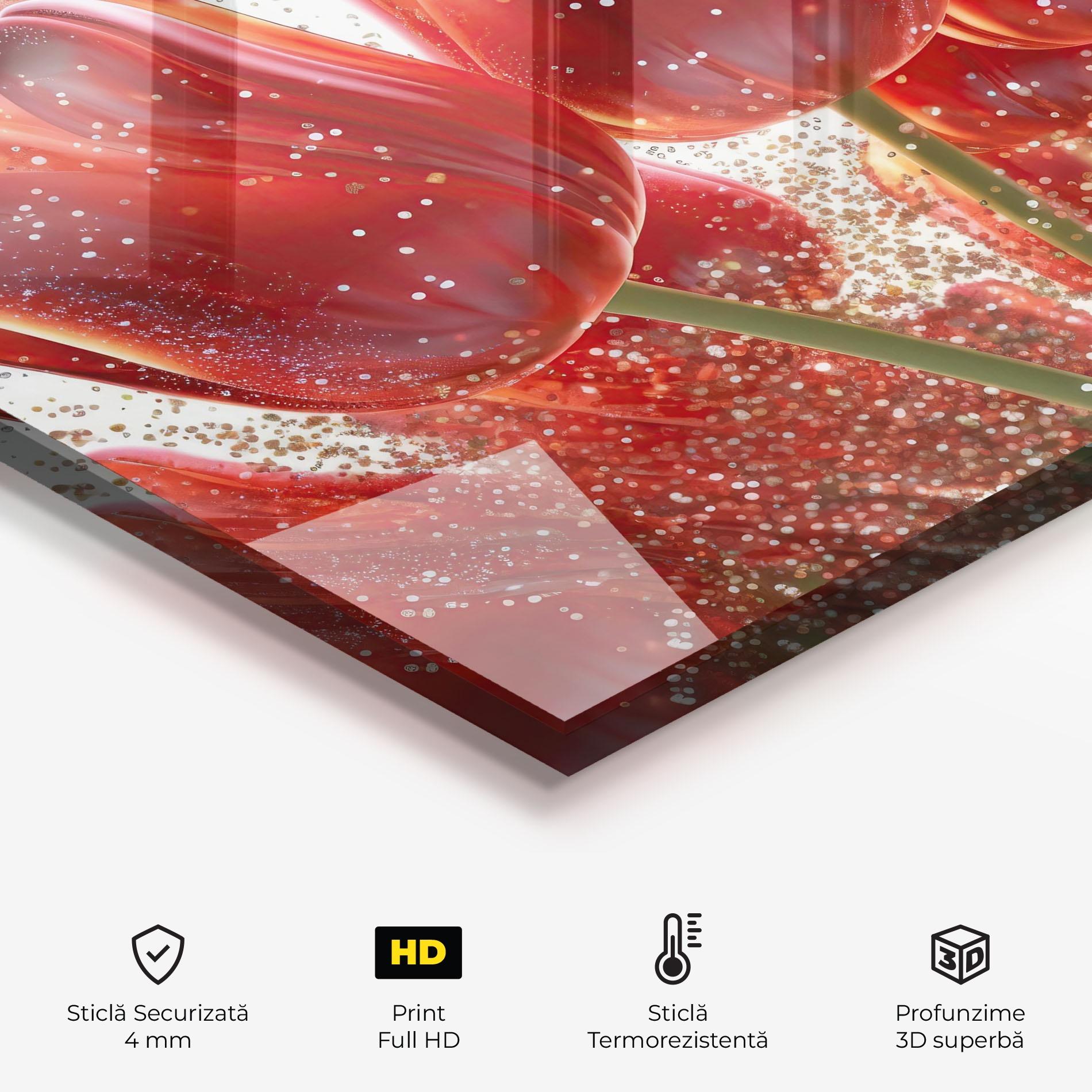 Panou Sticla Bucatarie Glitter Red Tulips mockup 2