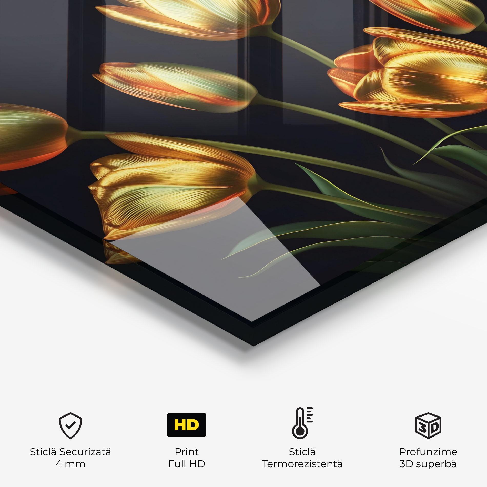 Panou Sticla Bucatarie Gold Pretty Tulips mockup 2