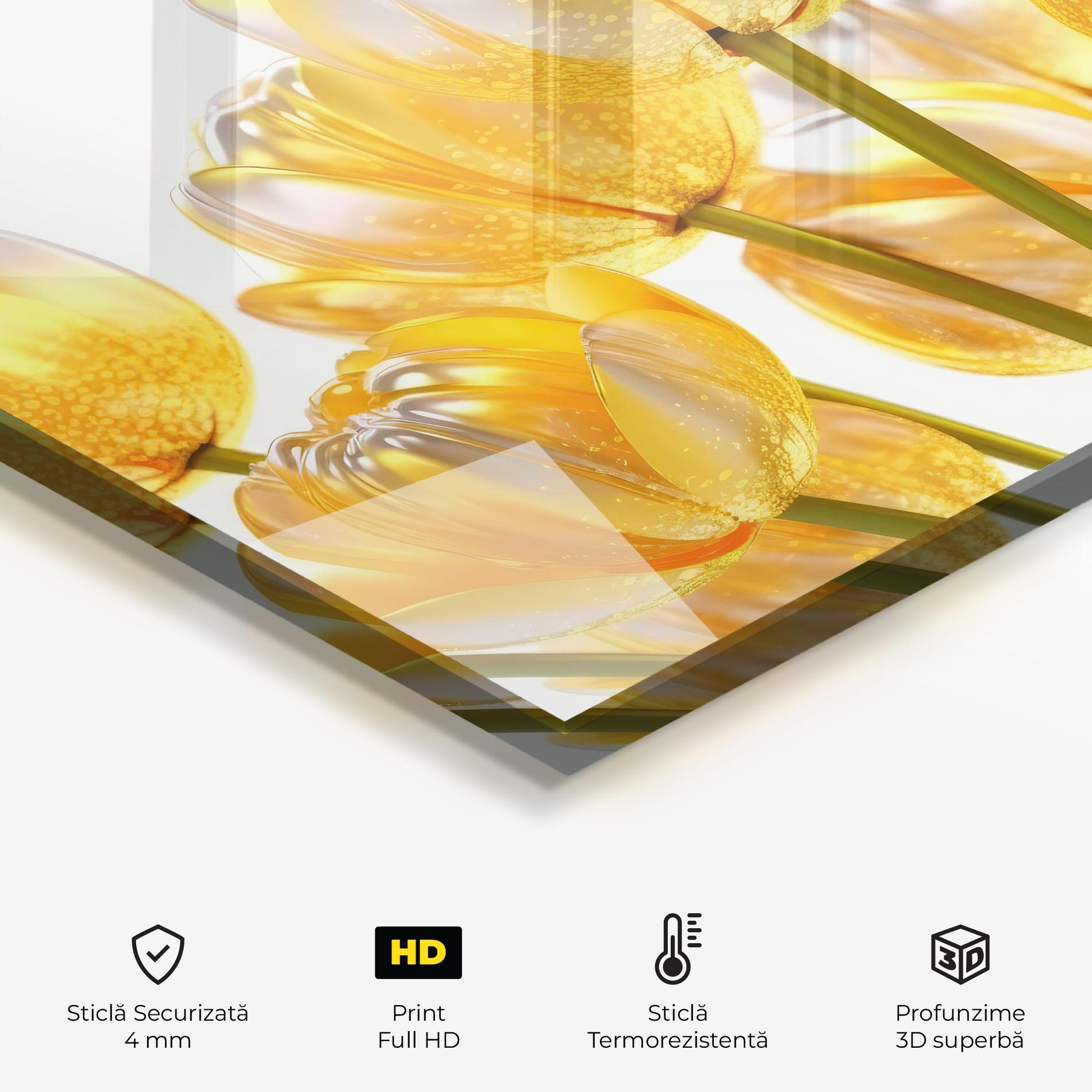 Panou Sticla Bucatarie Gold White Tulips mockup 2