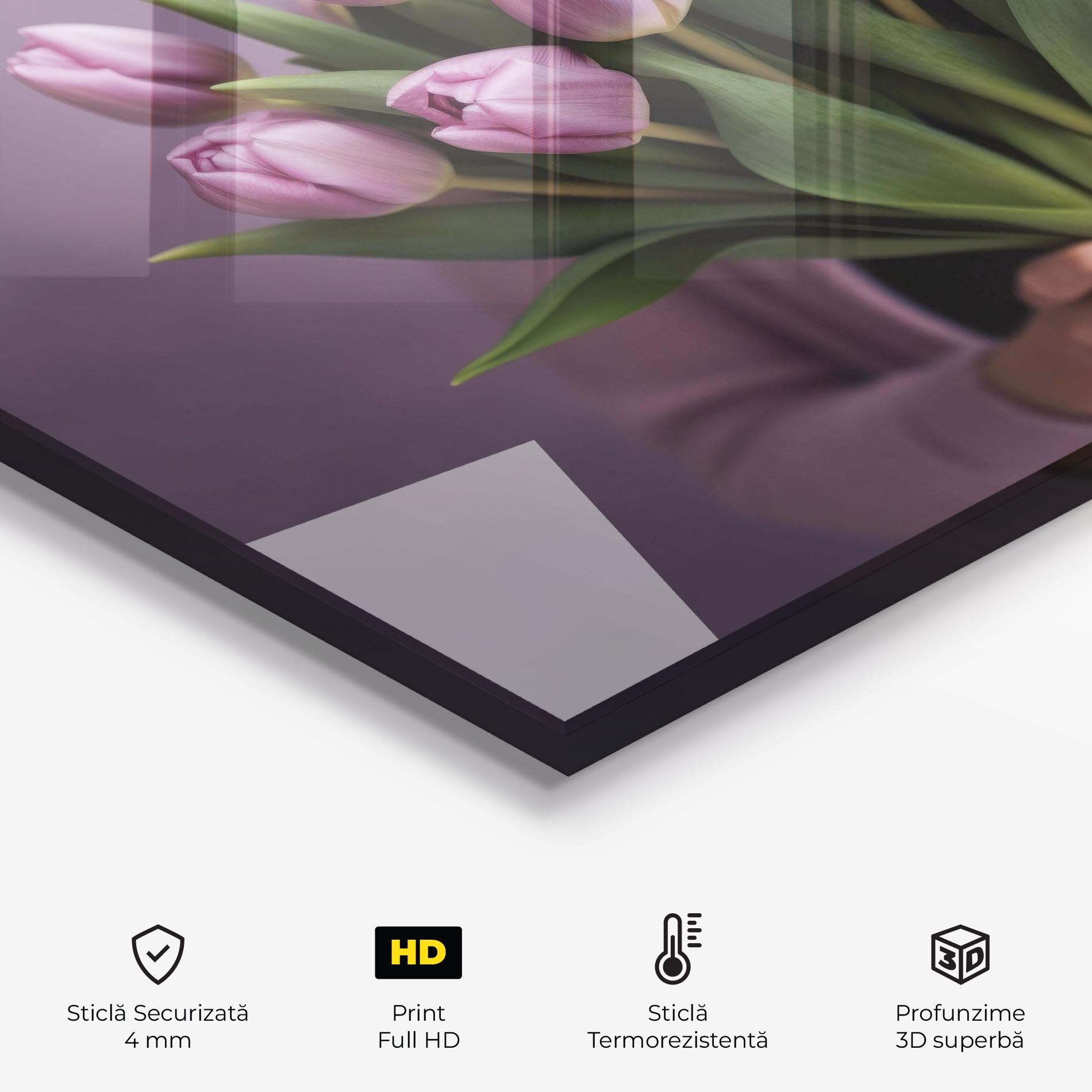 Panou Sticla Bucatarie Holding Pink Tulips mockup 2