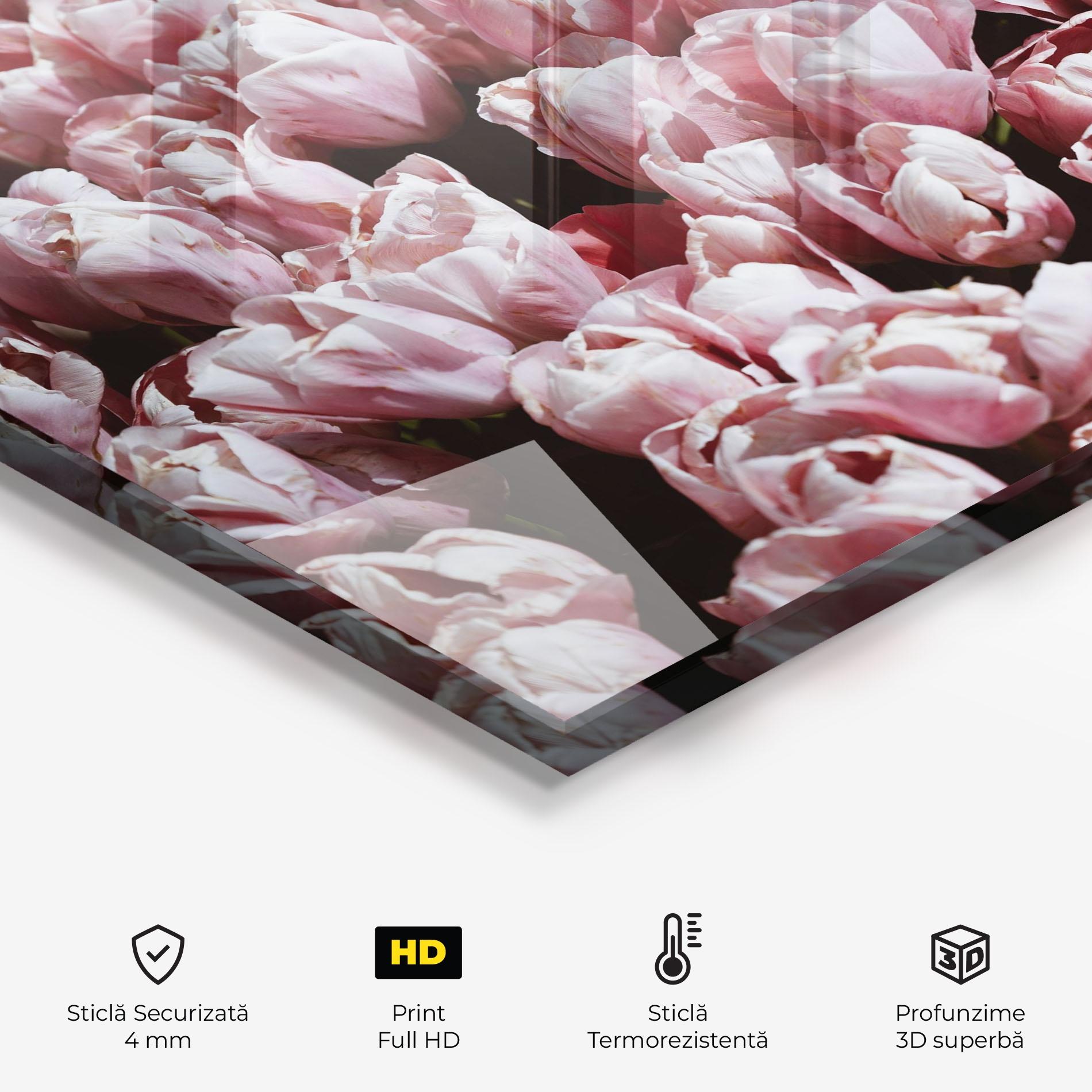 Panou Sticla Bucatarie Pastel Pink Tulips Wall mockup 2