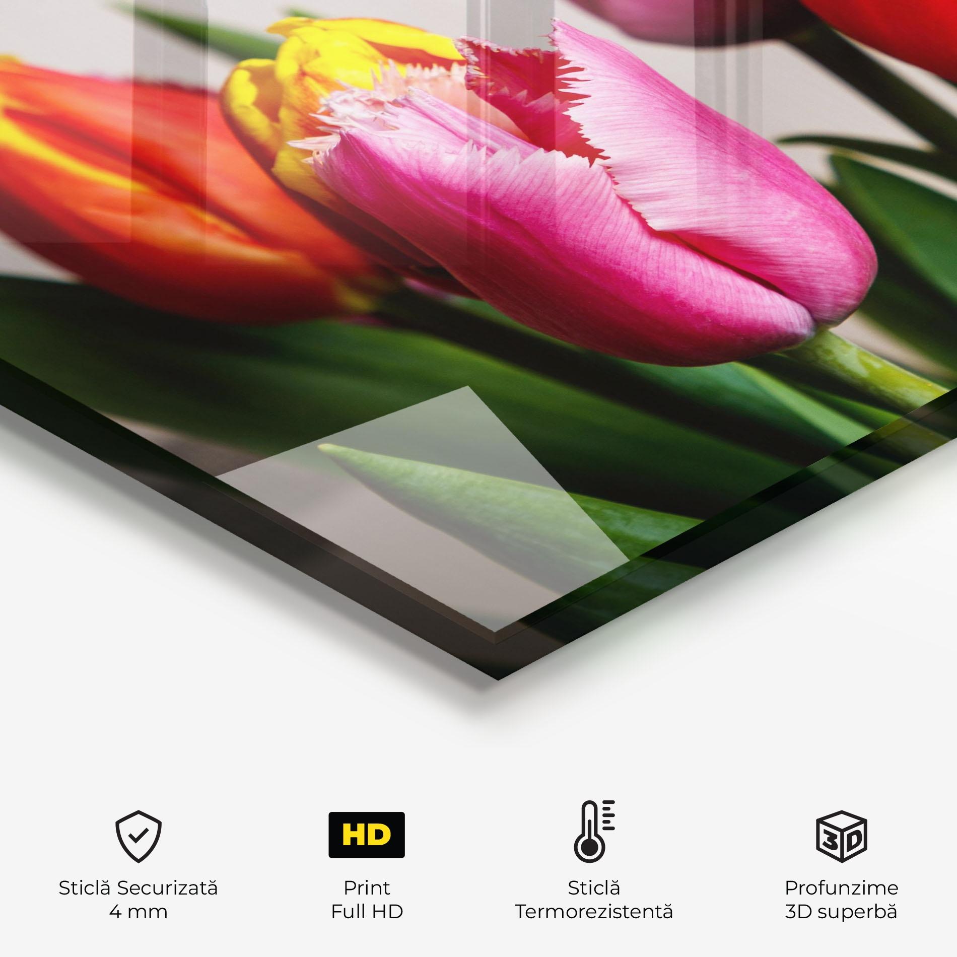 Panou Sticla Bucatarie Pink Orange Tulips mockup 2