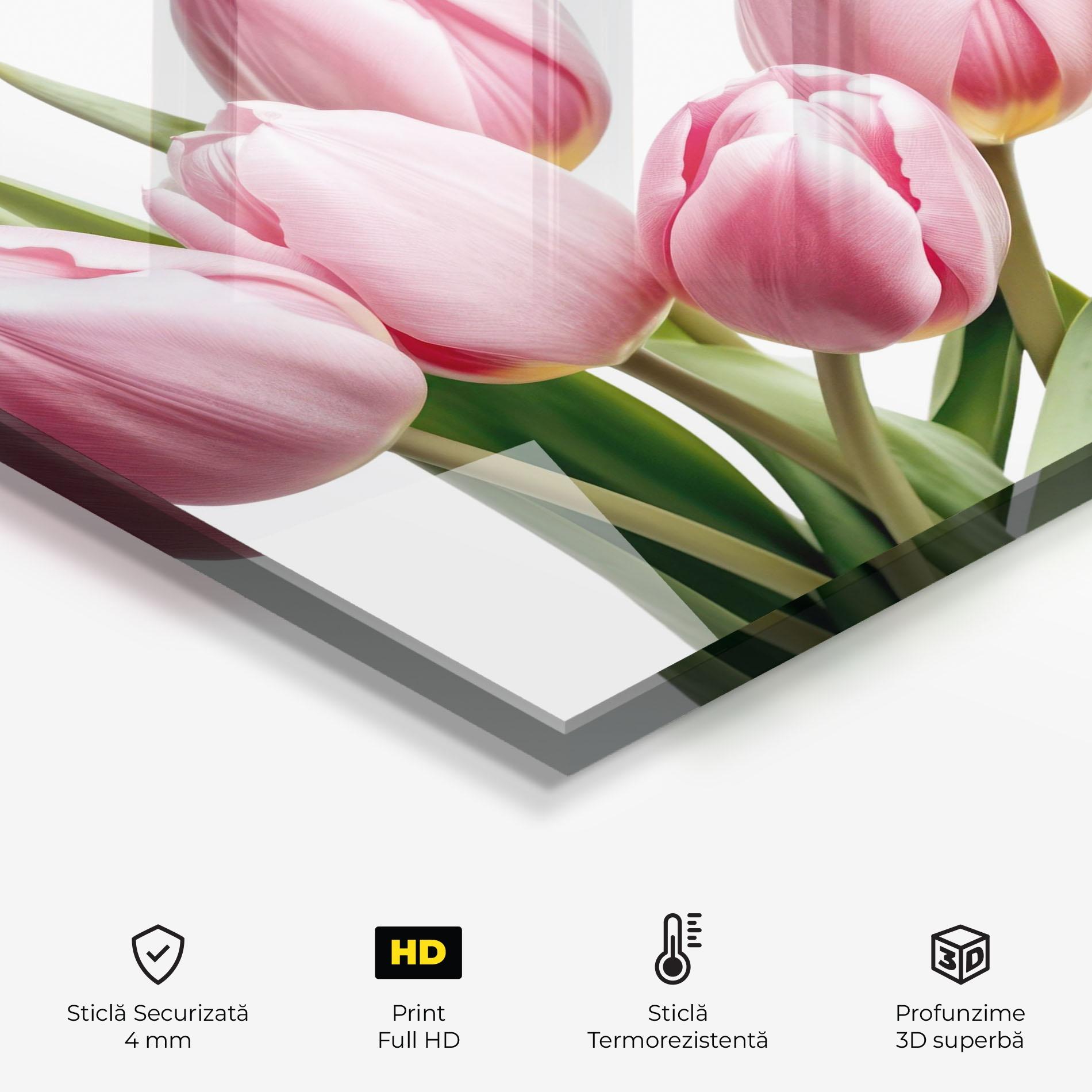 Panou Sticla Bucatarie Pink Tulips mockup 2