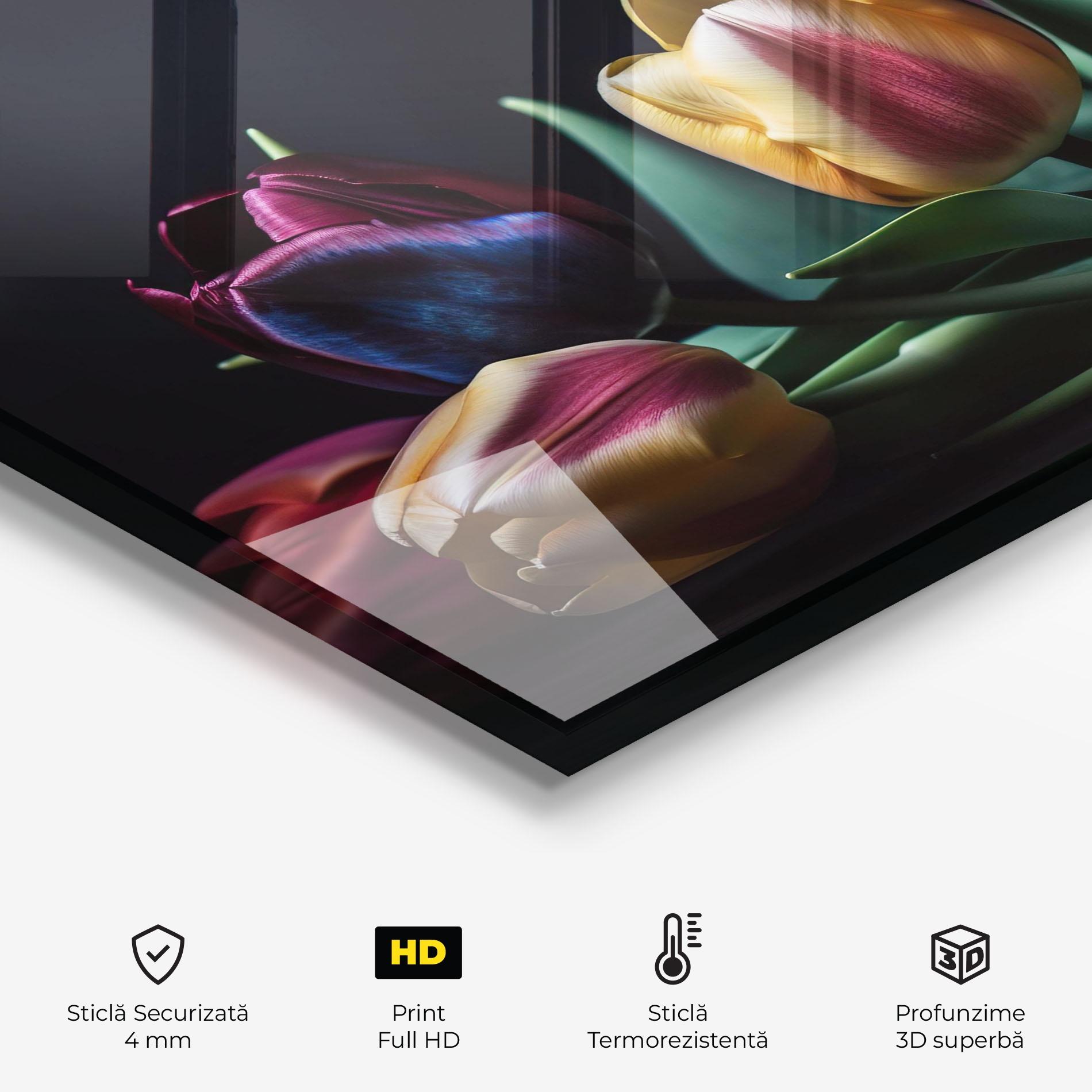 Panou Sticla Bucatarie Pink Yellow Tulips mockup 2