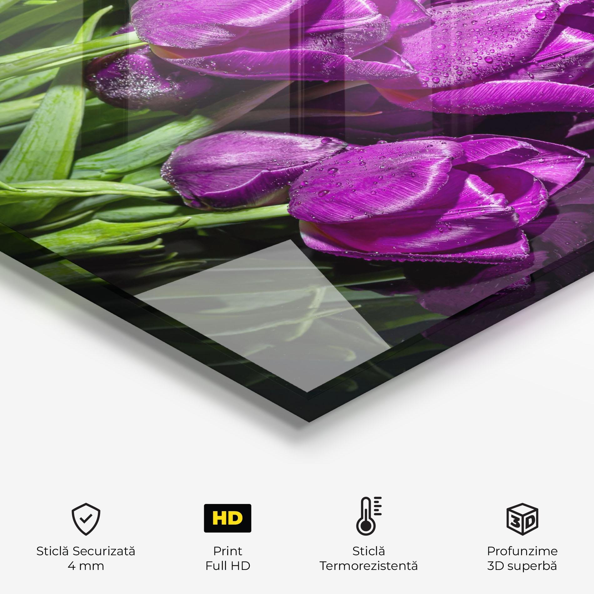 Panou Sticla Bucatarie Strong Purple Tulips mockup 2