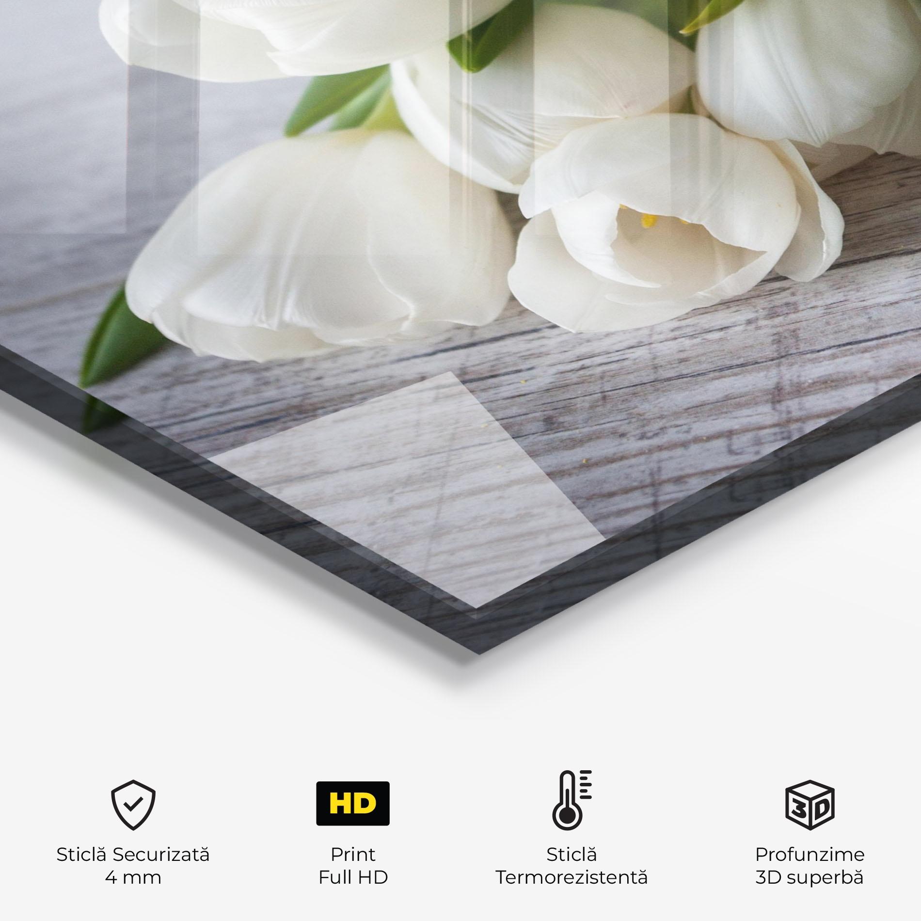 Panou Sticla Bucatarie White Tulips Bouquet mockup 2