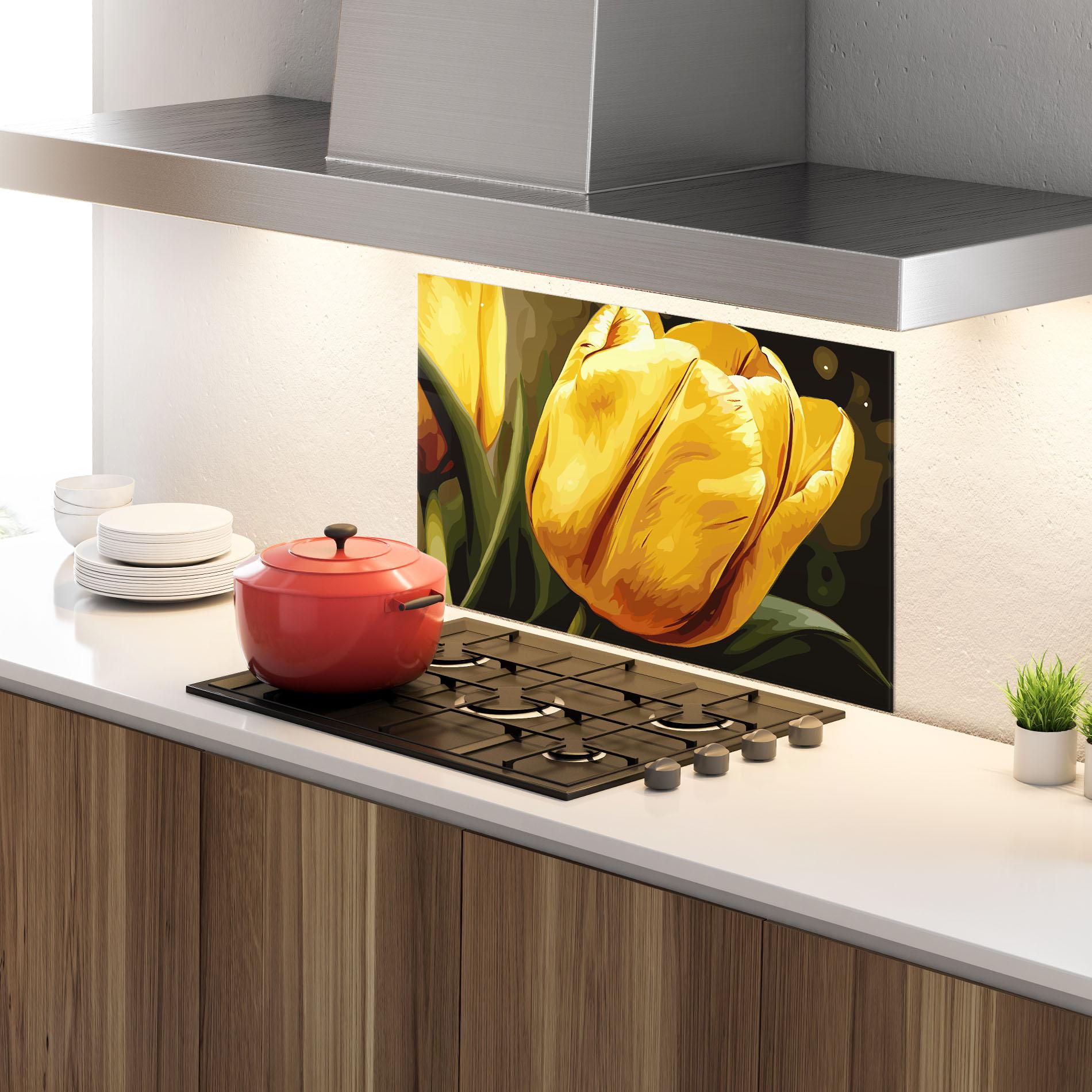Panou Sticla Bucatarie Big Yellow Tulip mockup 4