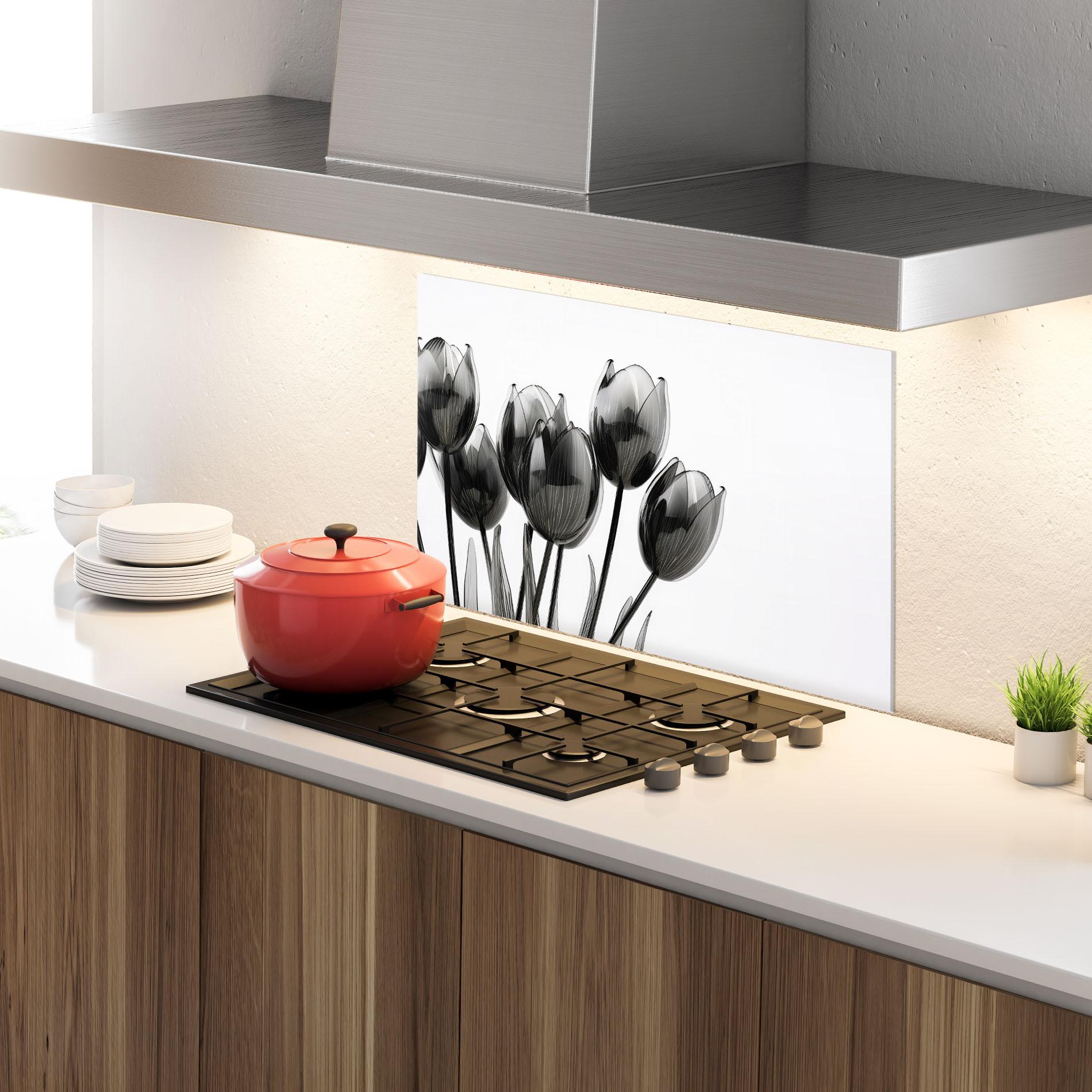 Panou Sticla Bucatarie Black Glass Tulips mockup 4