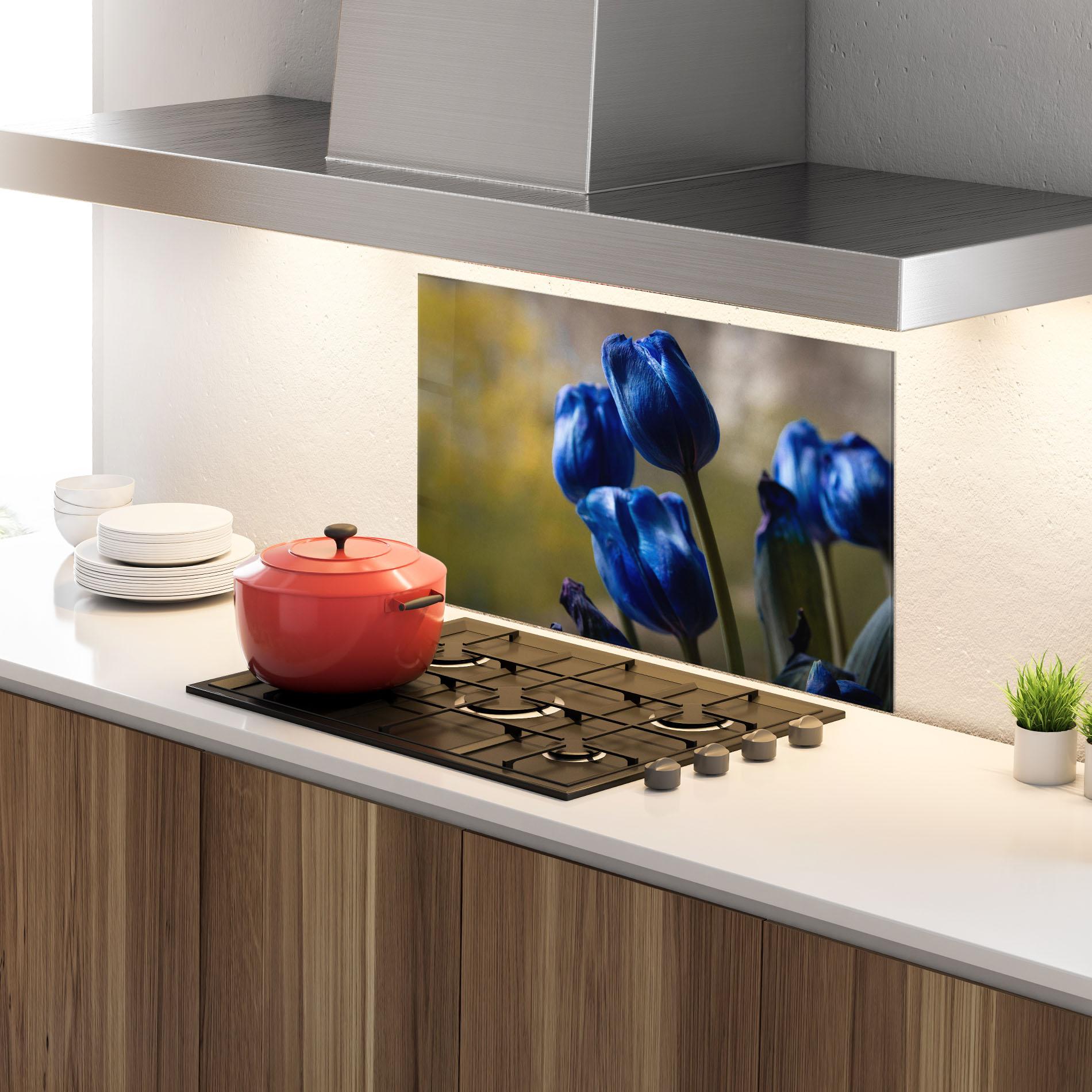 Panou Sticla Bucatarie Blue Tulips mockup 4
