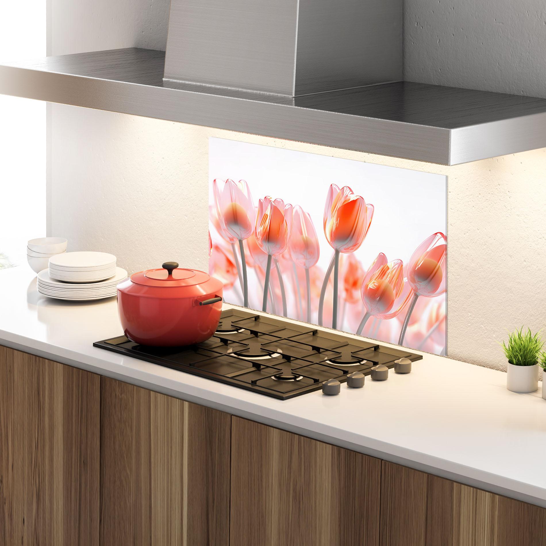 Panou Sticla Bucatarie Orange Glass Tulips mockup 4