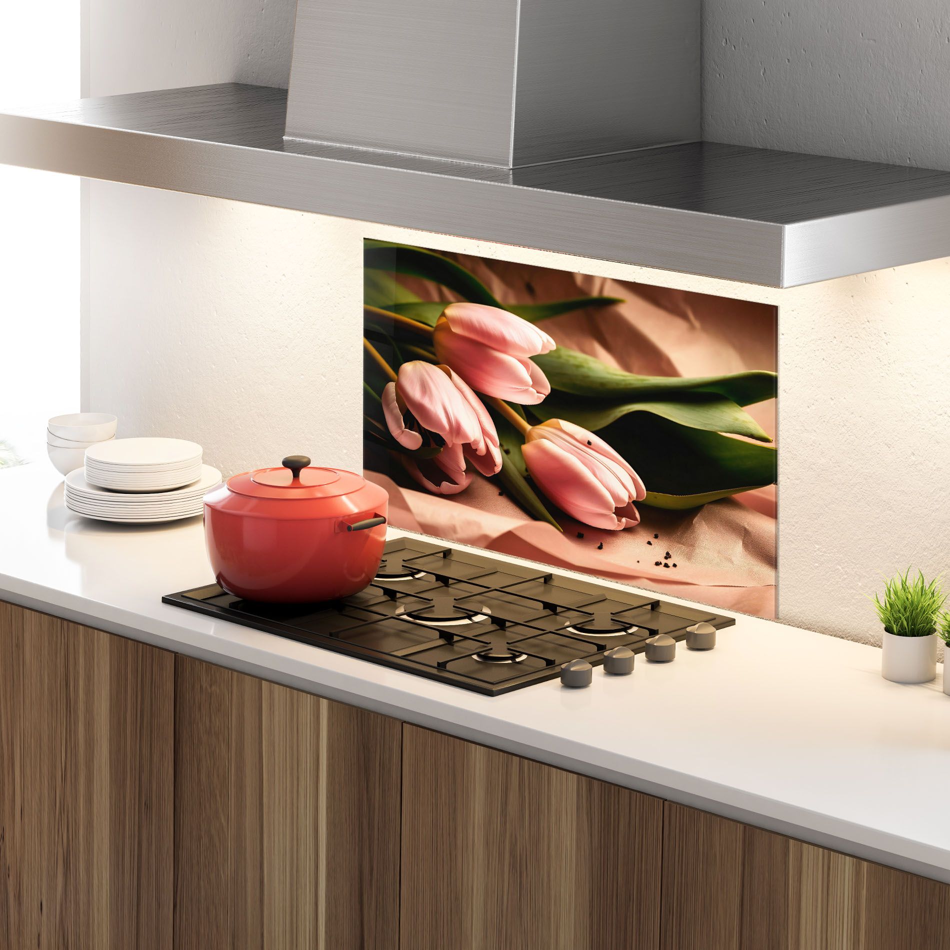 Pink Tulips With Leafs mockup 4