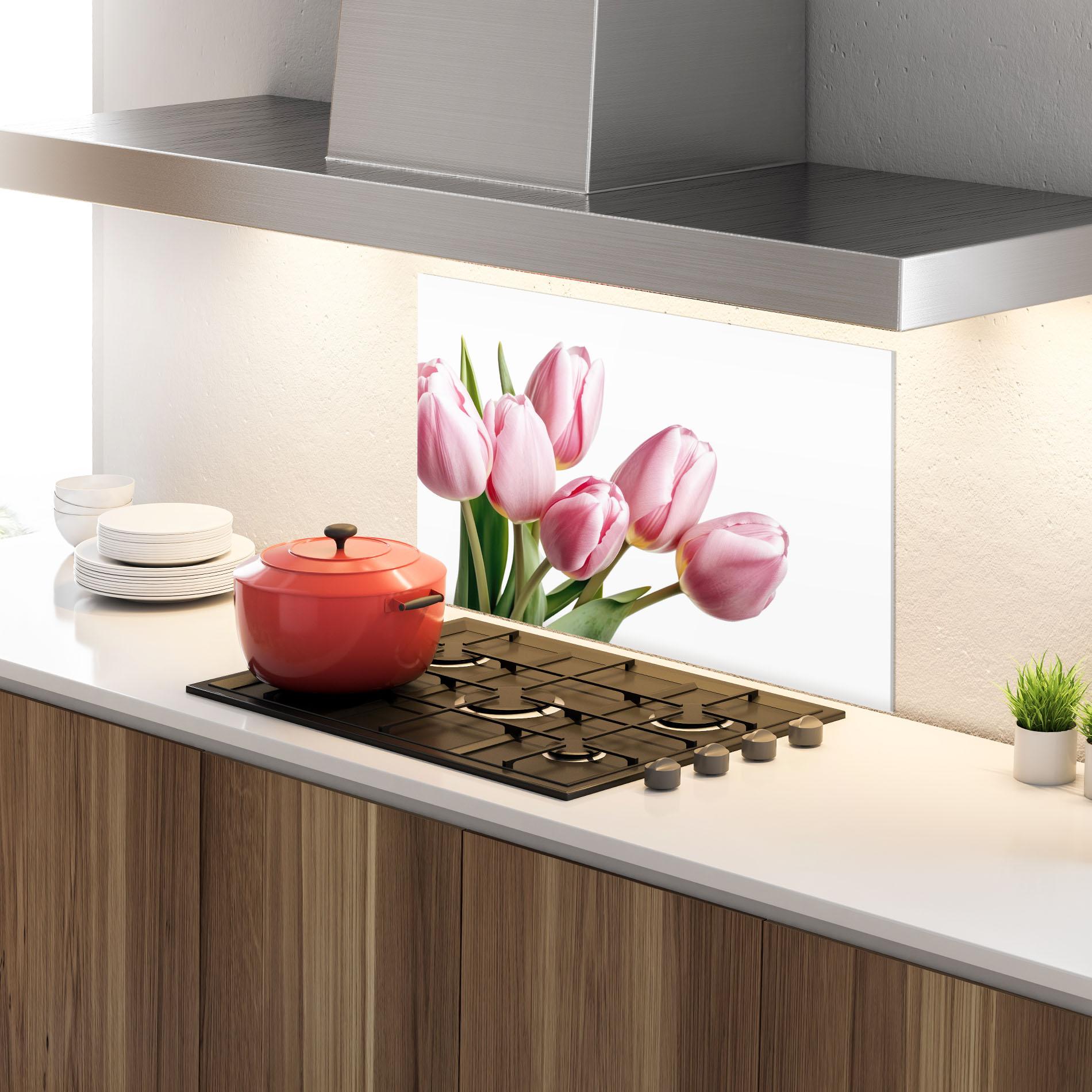 Panou Sticla Bucatarie Pink Tulips mockup 4