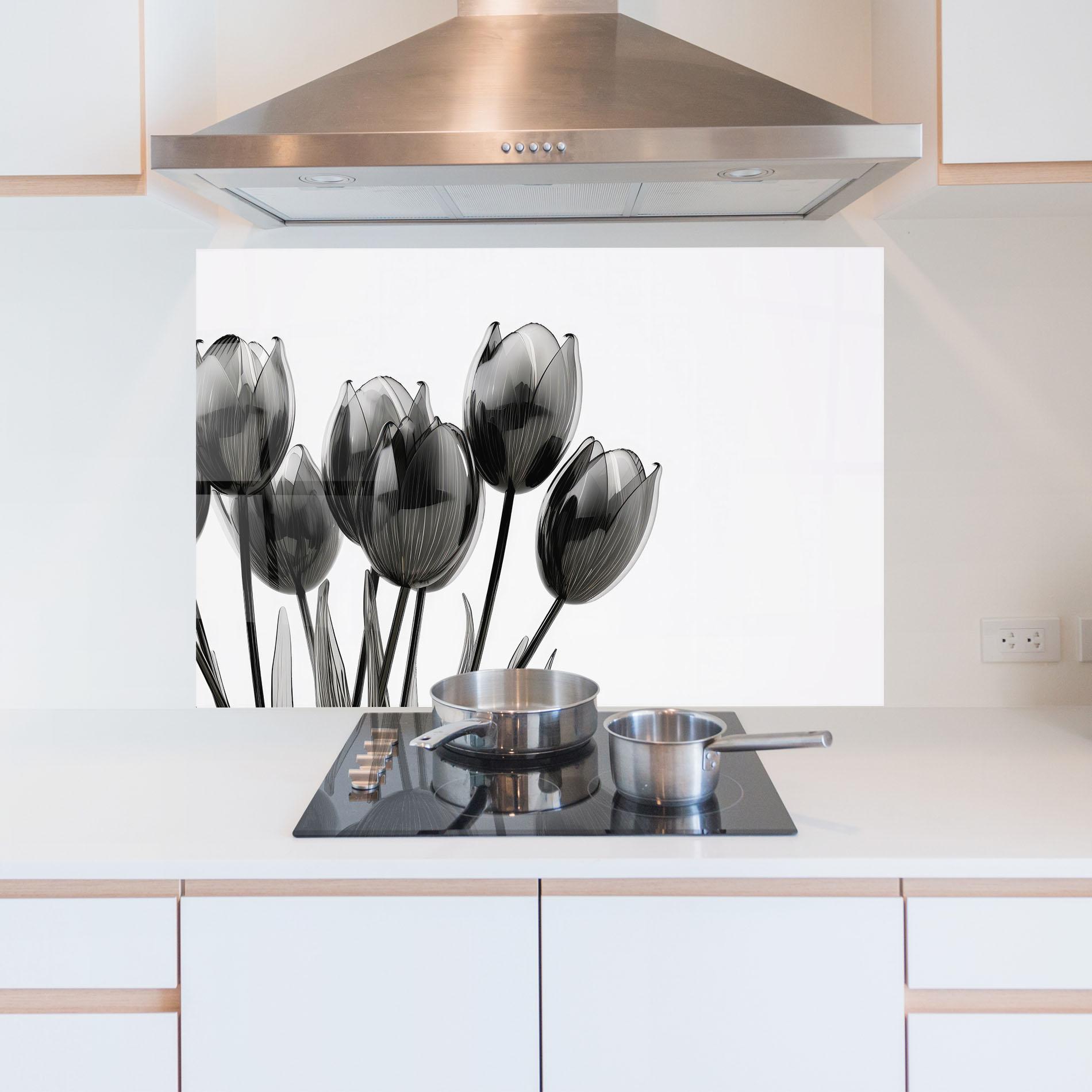 Panou Sticla Bucatarie Black Glass Tulips mockup 5