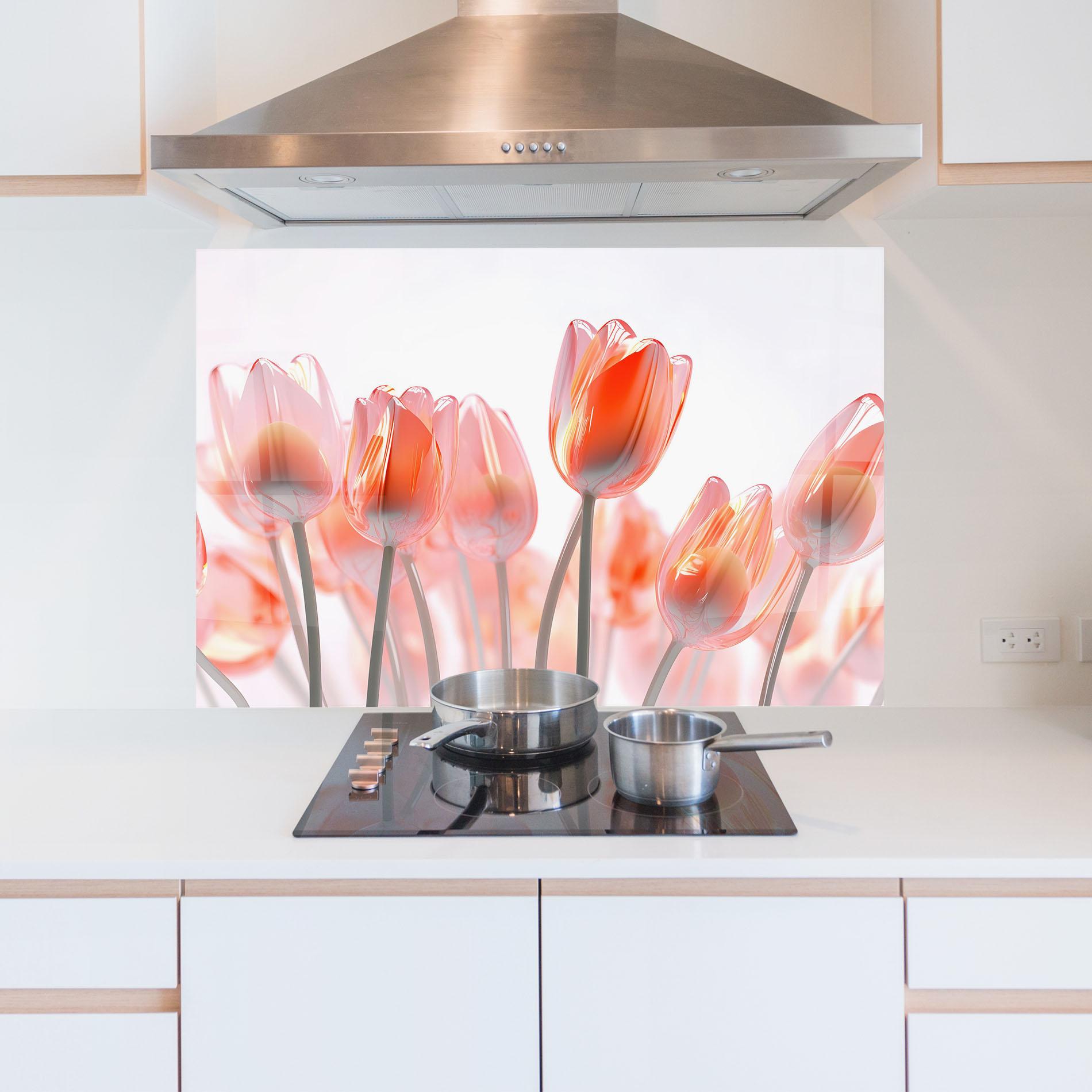 Panou Sticla Bucatarie Orange Glass Tulips mockup 5