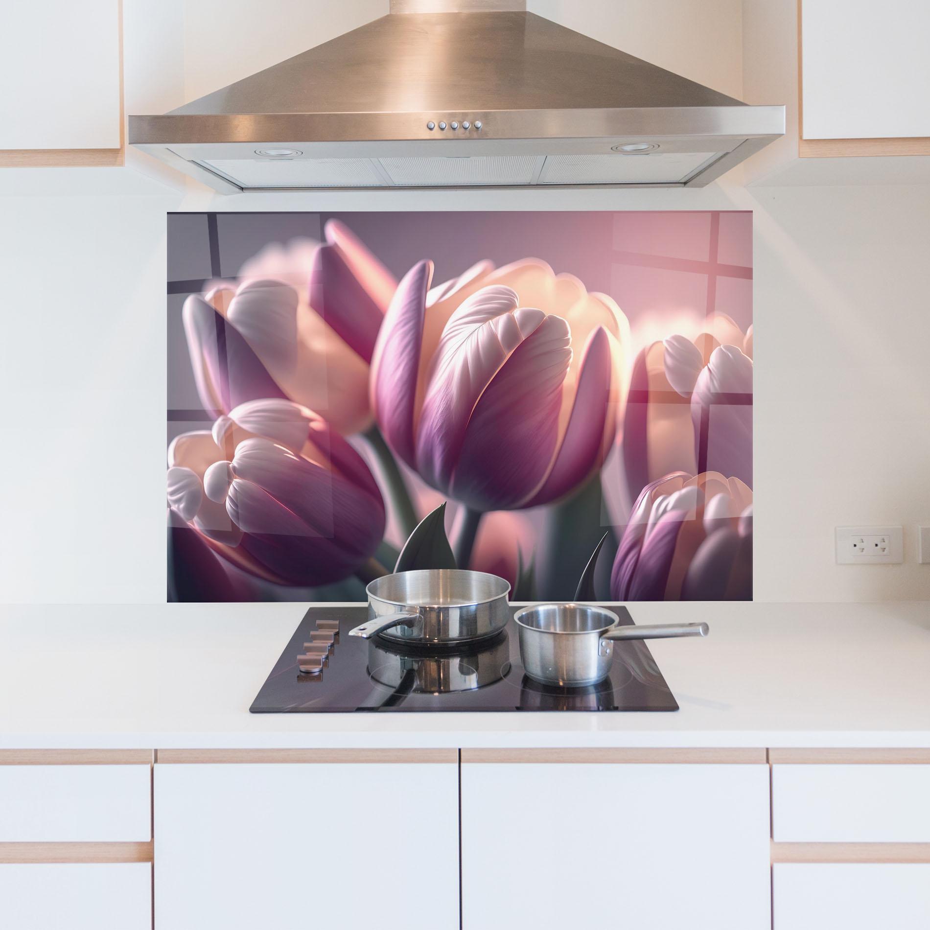 Panou Sticla Bucatarie Pastel Pink Tulips mockup 5