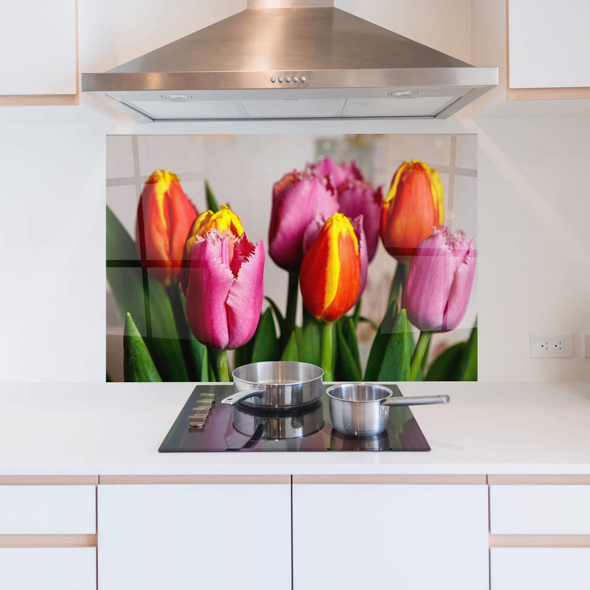 Panou Sticla Bucatarie Pink Orange Tulips mockup 5