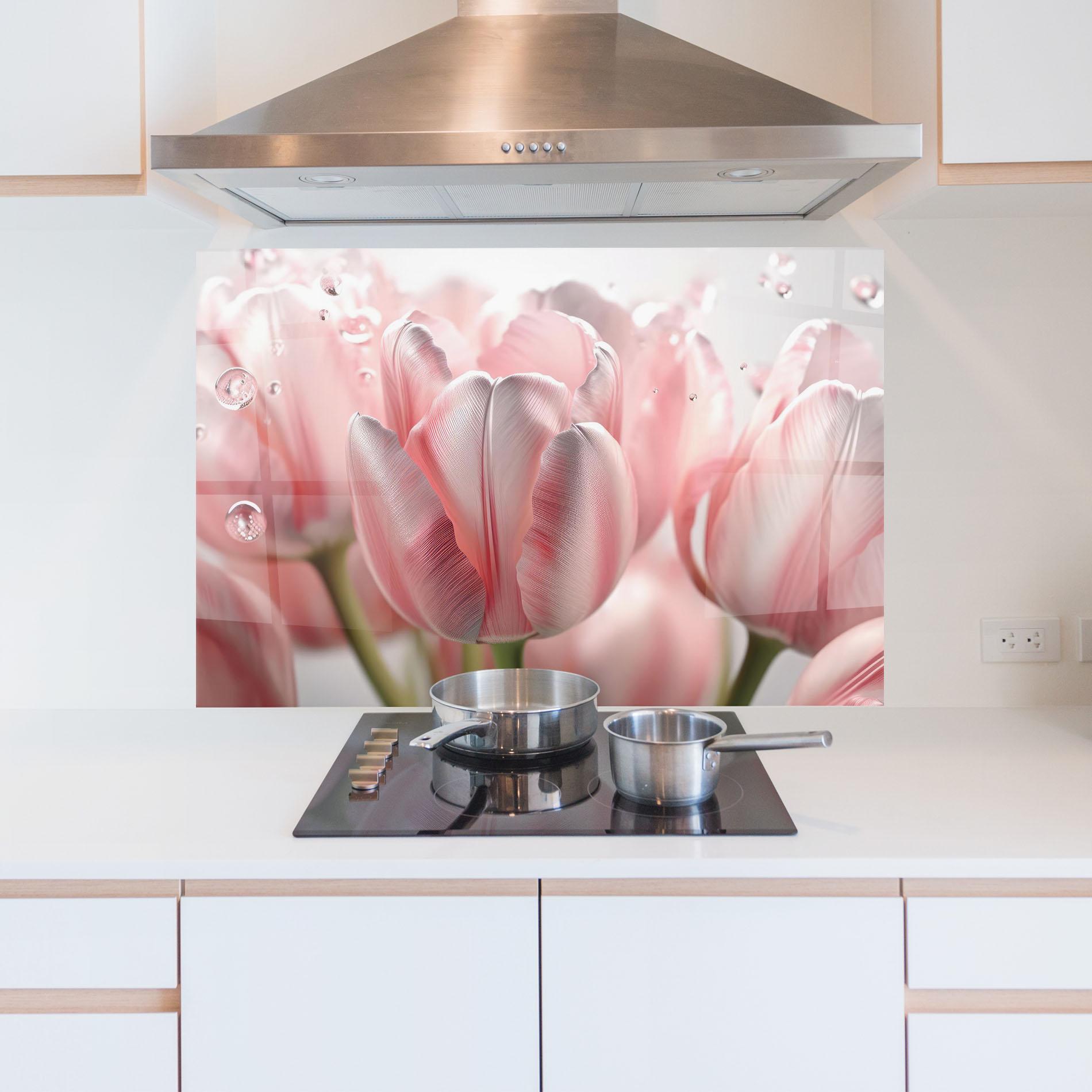 Panou Sticla Bucatarie Pink Pretty Tulips mockup 5