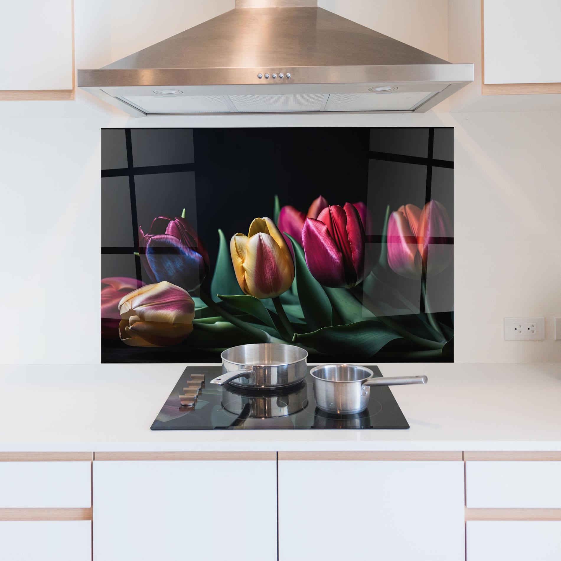 Panou Sticla Bucatarie Pink Yellow Tulips mockup 5