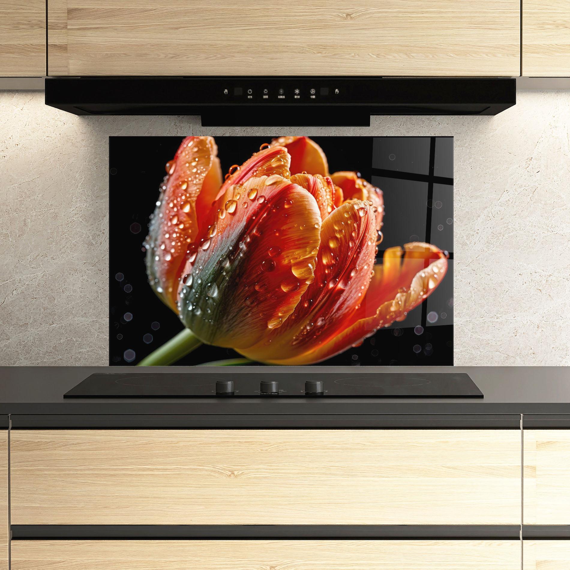 Panou Sticla Bucatarie Big Wet Orange Tulip mockup 3