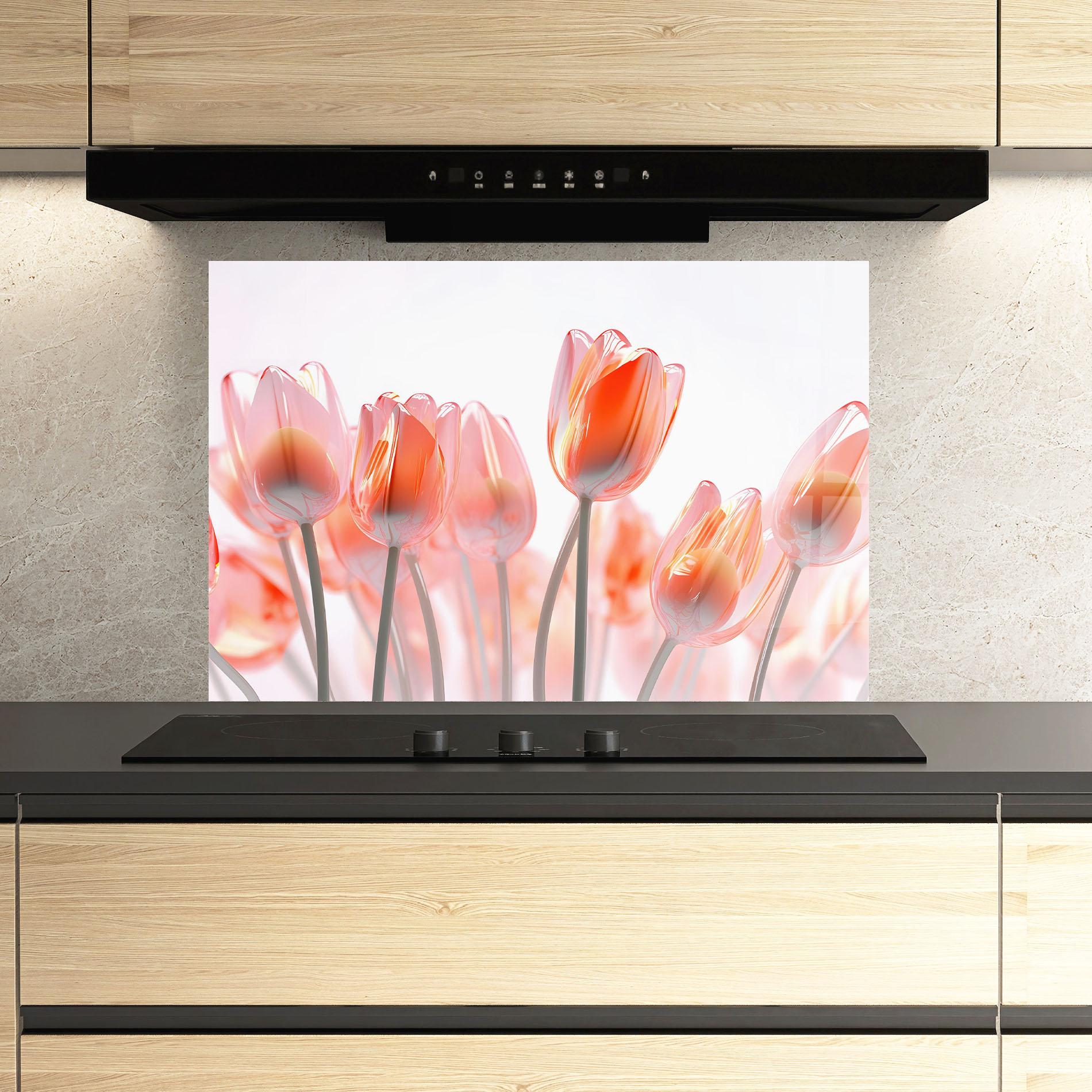 Panou Sticla Bucatarie Orange Glass Tulips mockup 3