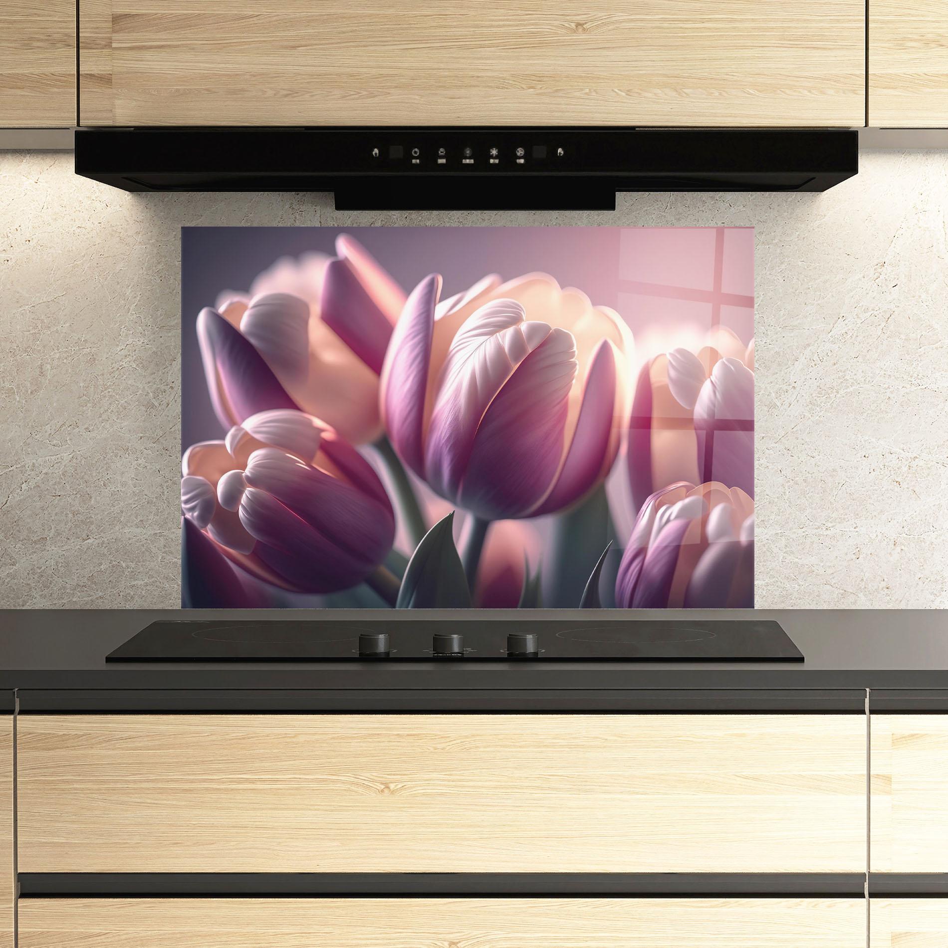 Panou Sticla Bucatarie Pastel Pink Tulips mockup 3