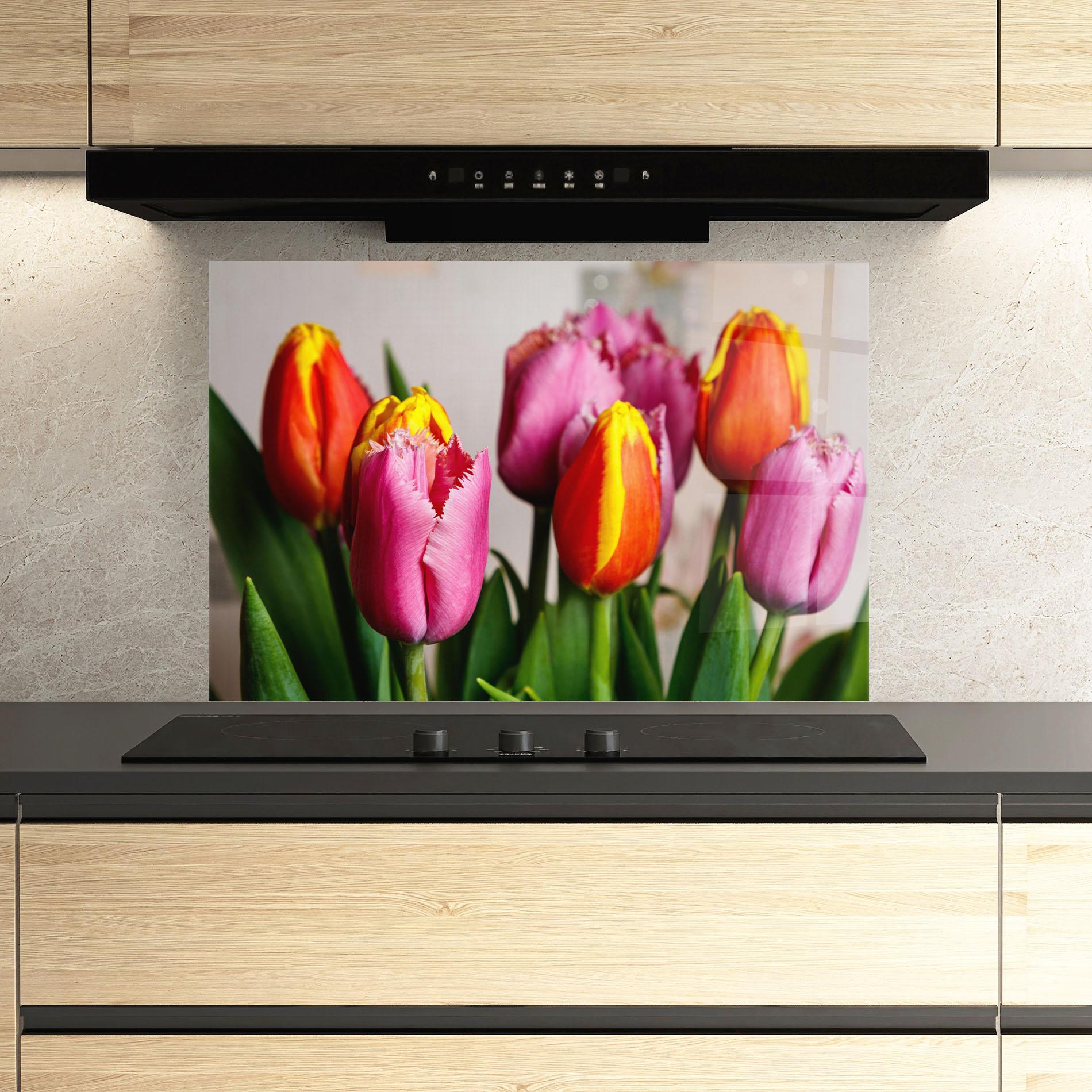 Panou Sticla Bucatarie Pink Orange Tulips mockup 3