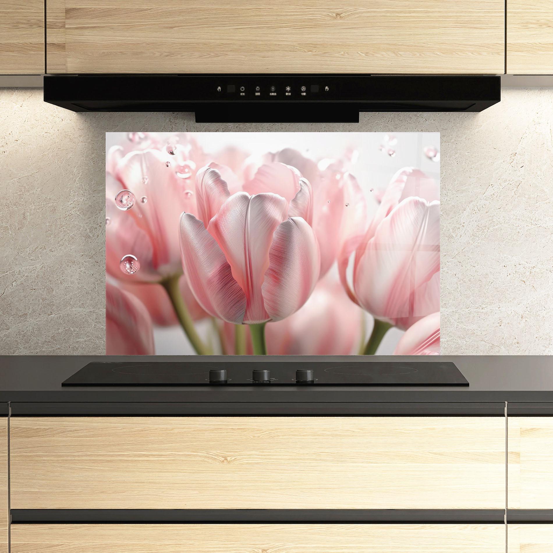 Panou Sticla Bucatarie Pink Pretty Tulips mockup 3