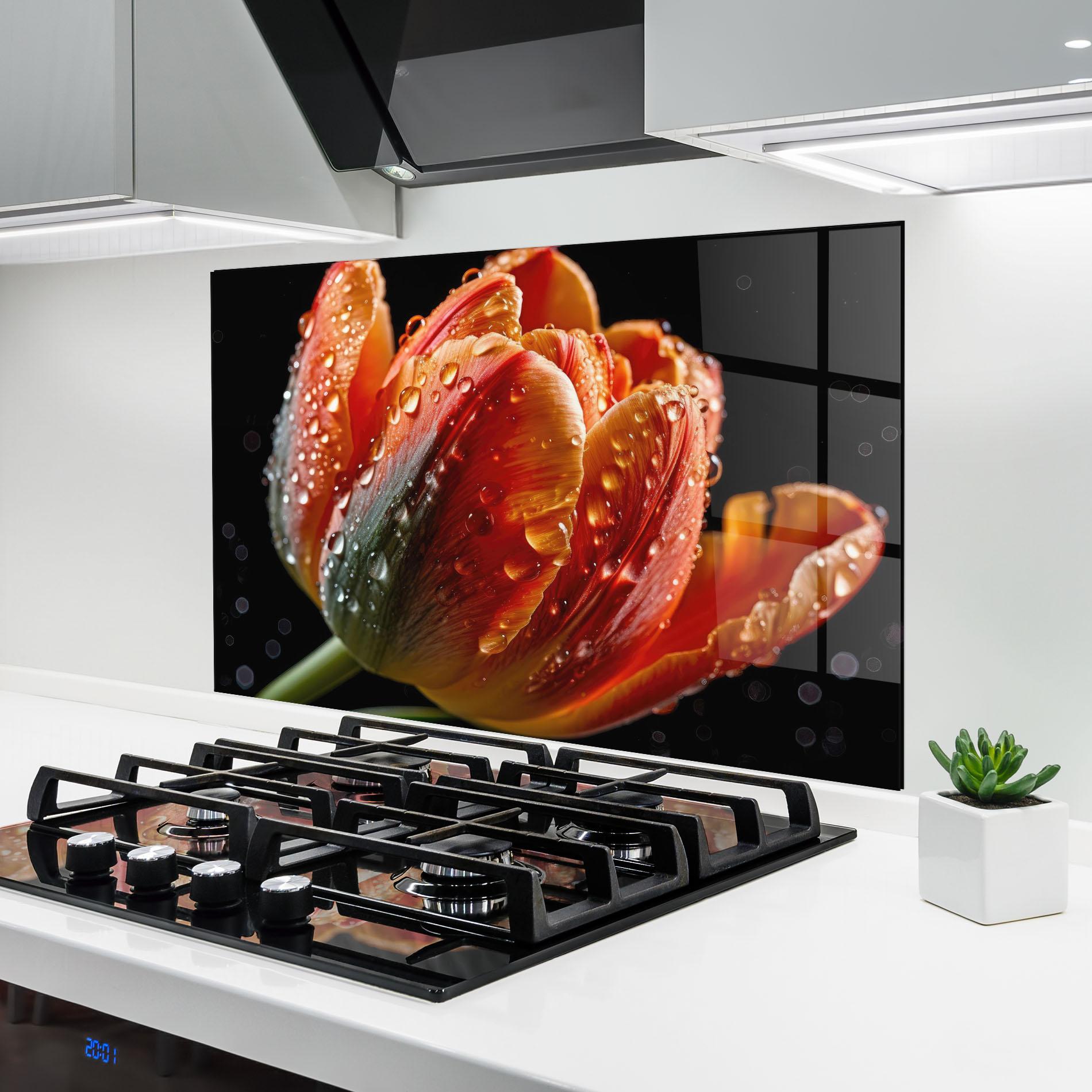 Panou Sticla Bucatarie Big Wet Orange Tulip mockup 6