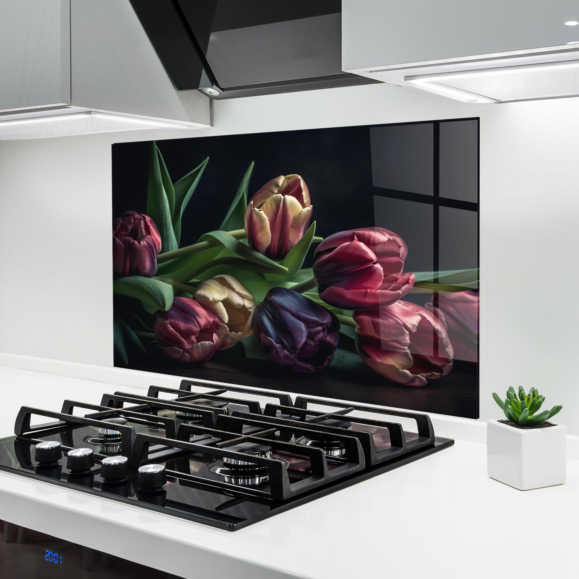 Panou Sticla Bucatarie Dark Purple Tulip mockup 6