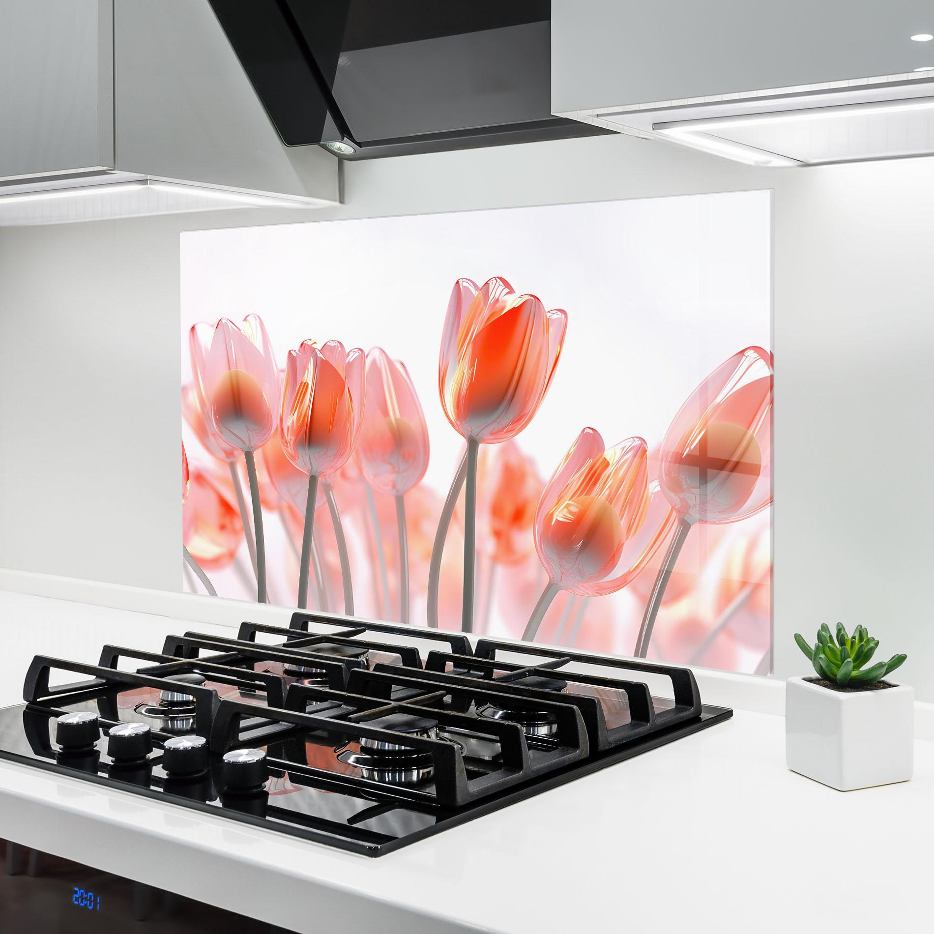 Panou Sticla Bucatarie Orange Glass Tulips mockup 6