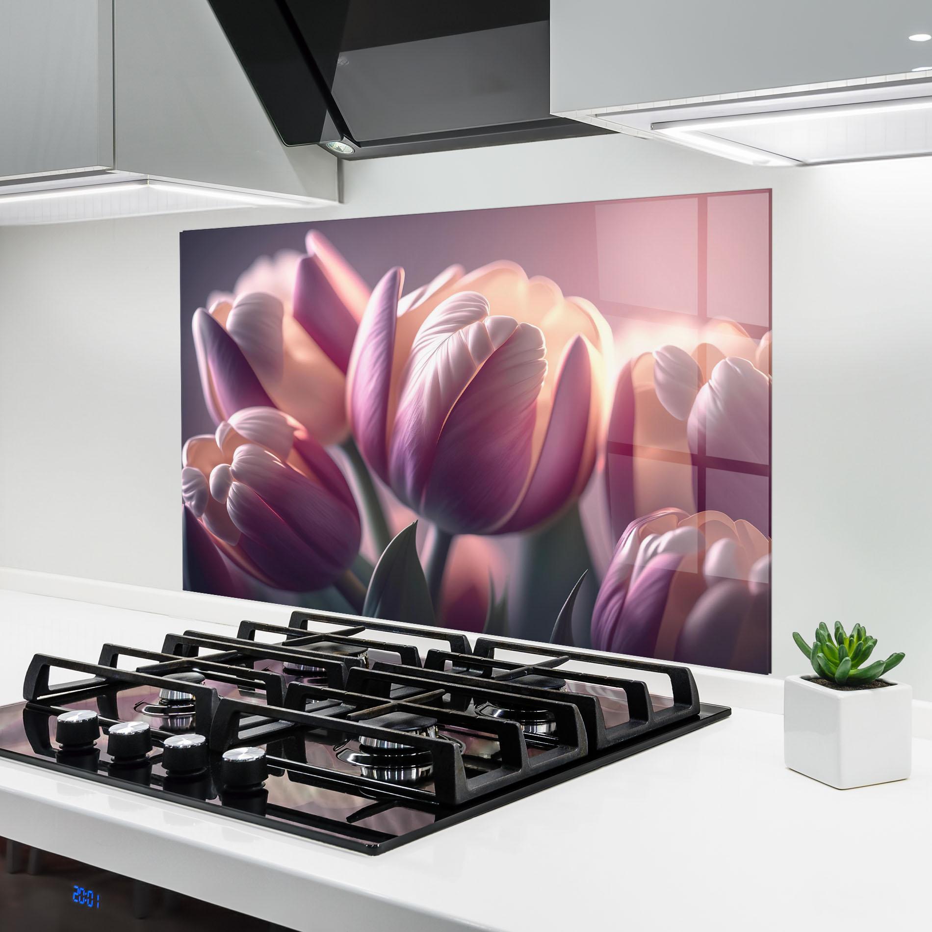 Panou Sticla Bucatarie Pastel Pink Tulips mockup 6