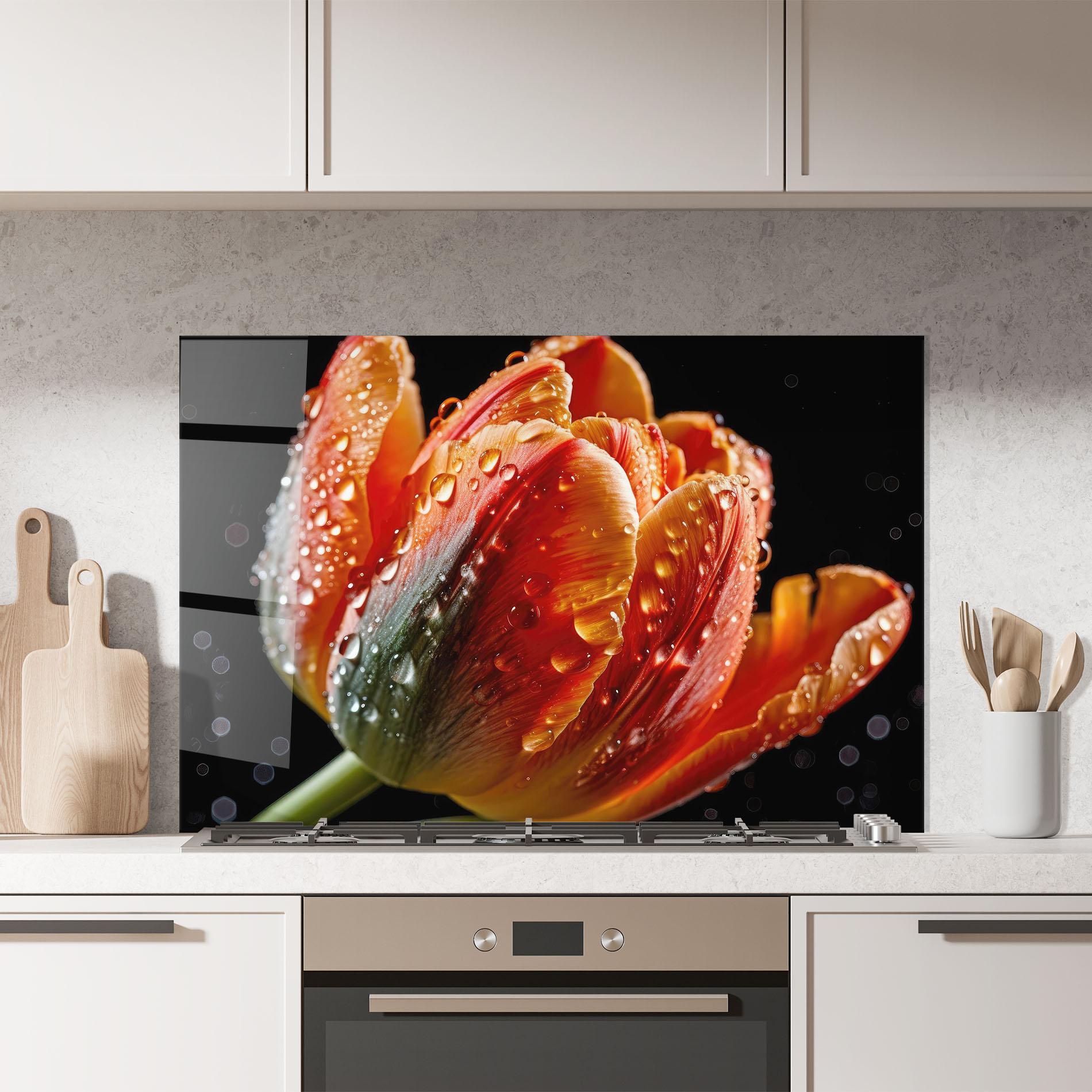 Panou Sticla Bucatarie Big Wet Orange Tulip mockup 7