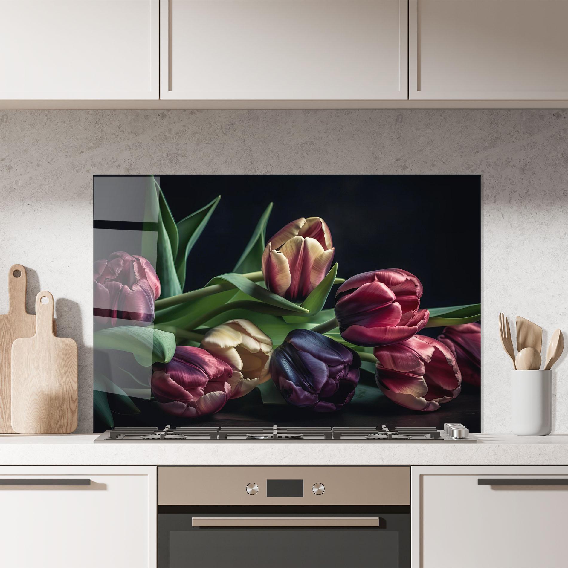 Panou Sticla Bucatarie Dark Purple Tulip mockup 7