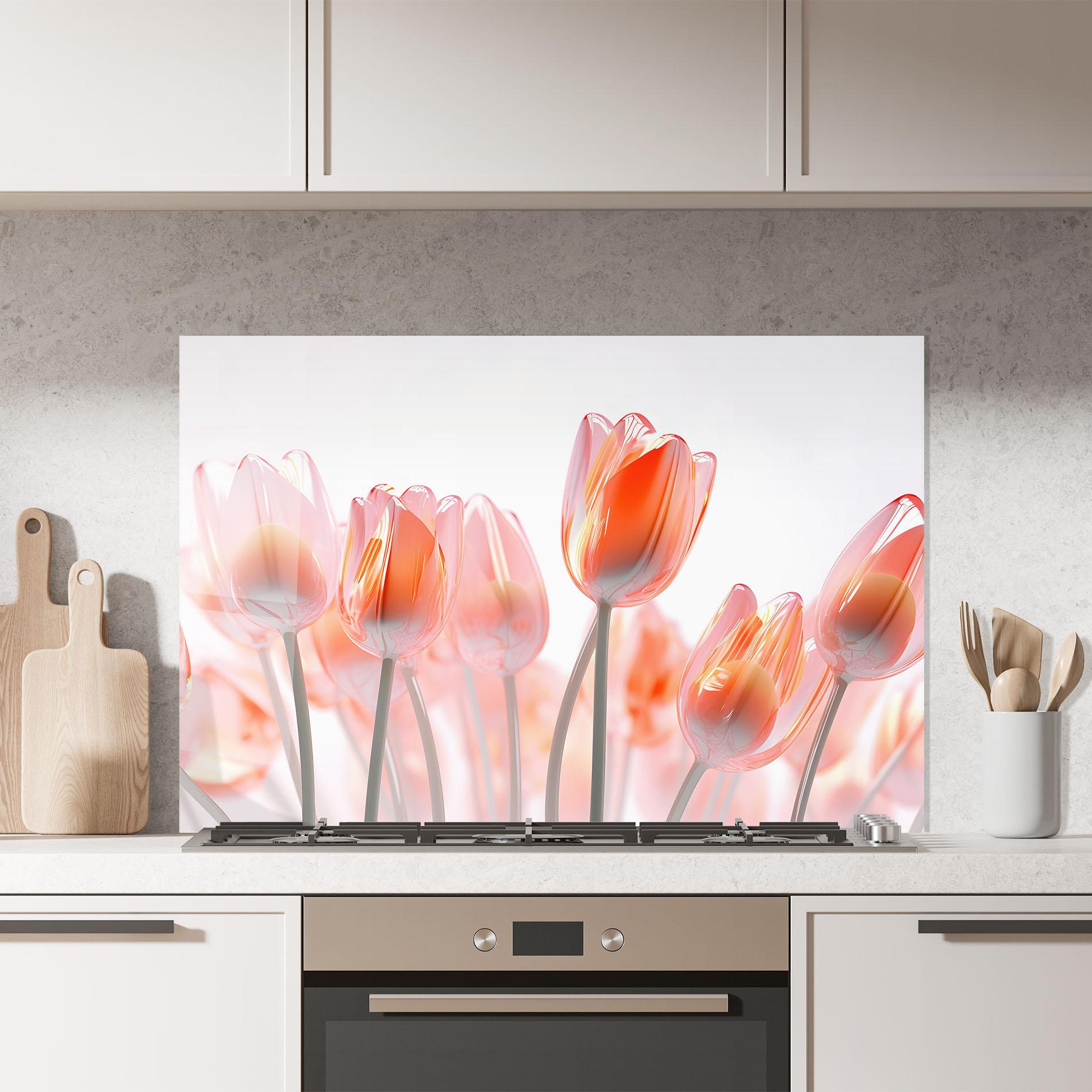 Panou Sticla Bucatarie Orange Glass Tulips mockup 7