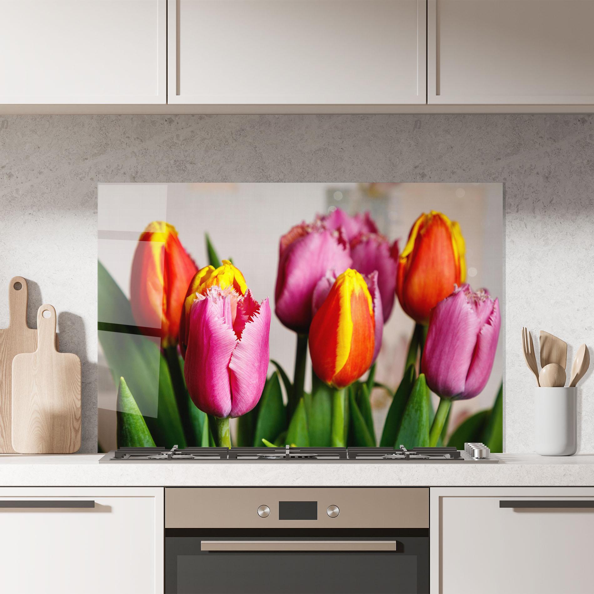 Panou Sticla Bucatarie Pink Orange Tulips mockup 7