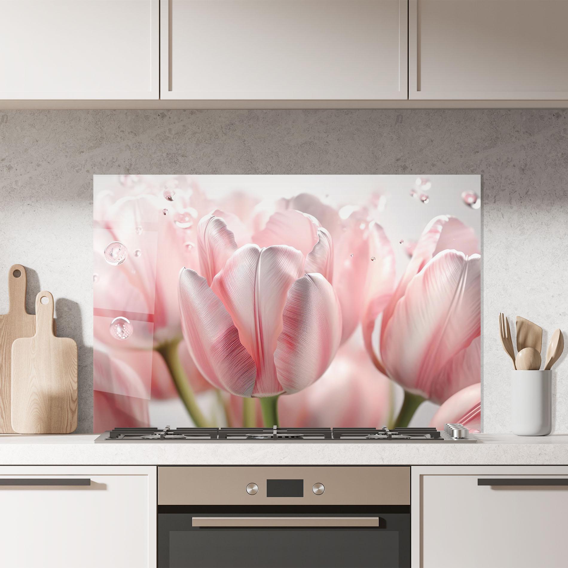 Panou Sticla Bucatarie Pink Pretty Tulips mockup 7