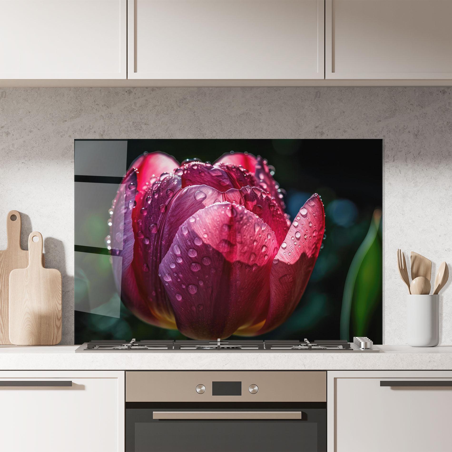 Panou Sticla Bucatarie Pink Tulip After Rain mockup 7